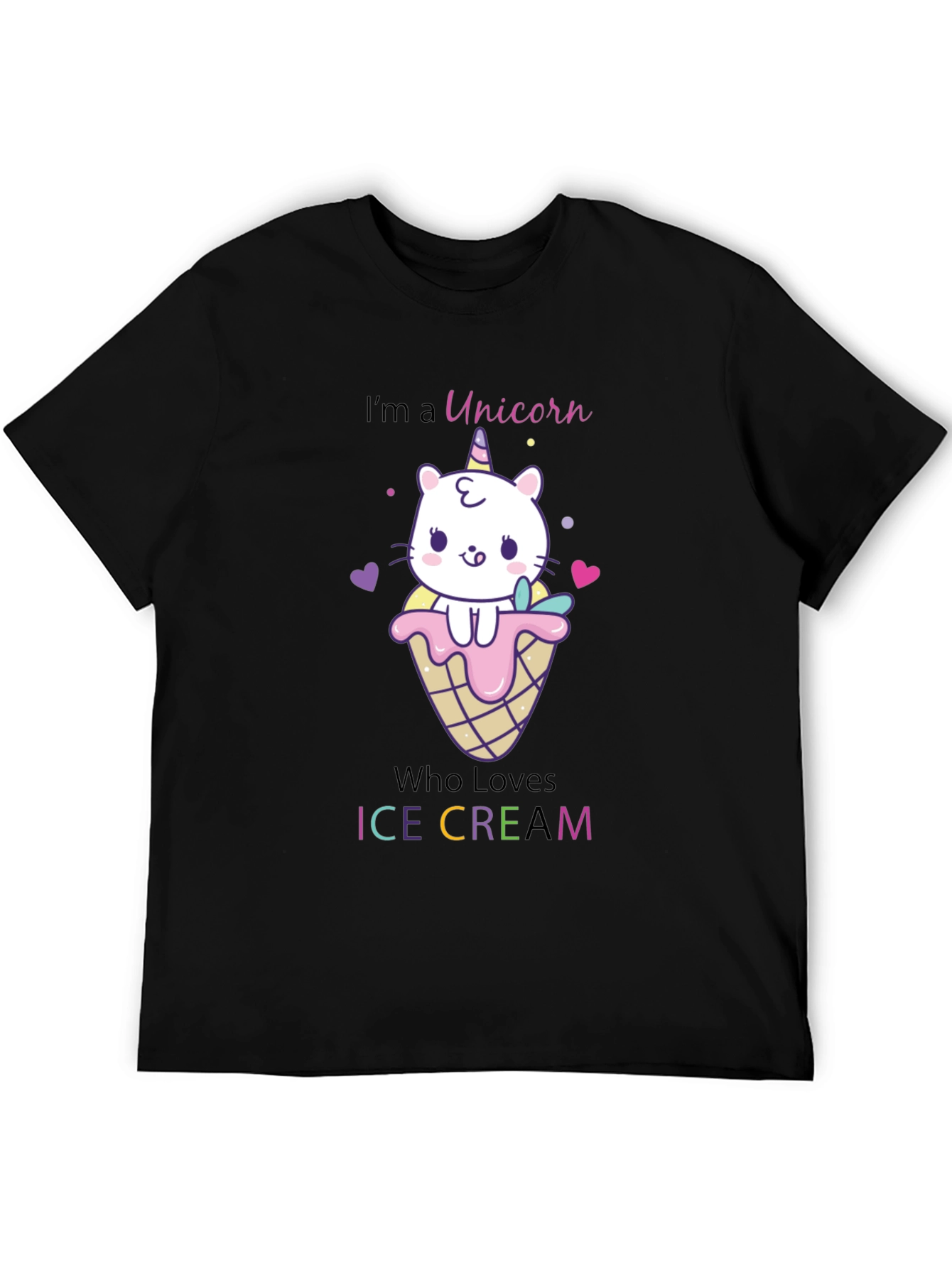 Black Unicorn Cat Ice Cream Graphic T-Shirt view 5