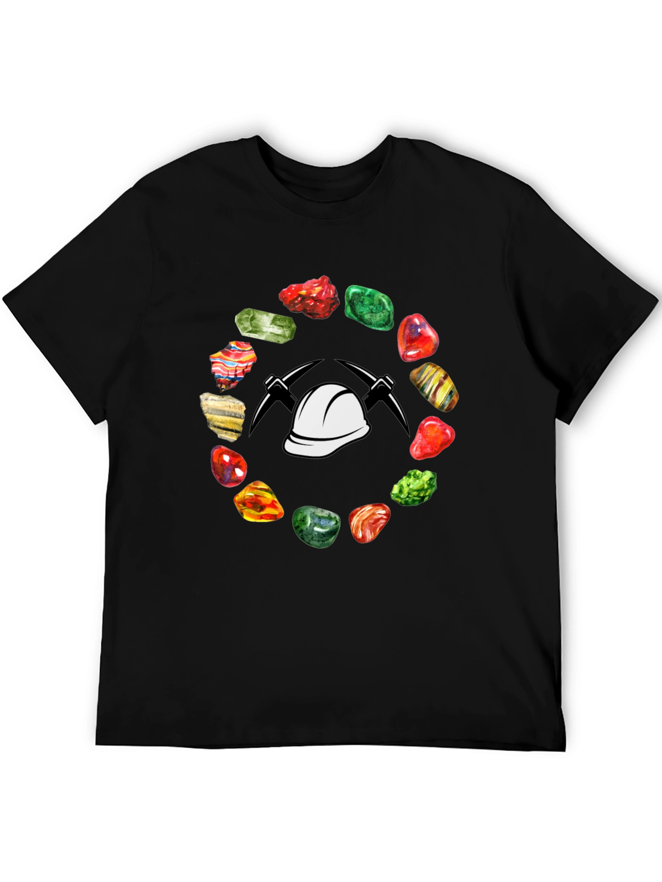 Black Miner T-Shirt: Gemstone Circle with Hard Hat & Pickaxes view 5