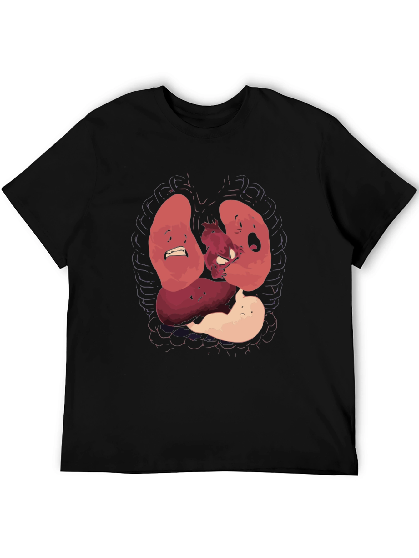Black Anatomical T-Shirt Funny Organs Cartoon Tee view 5