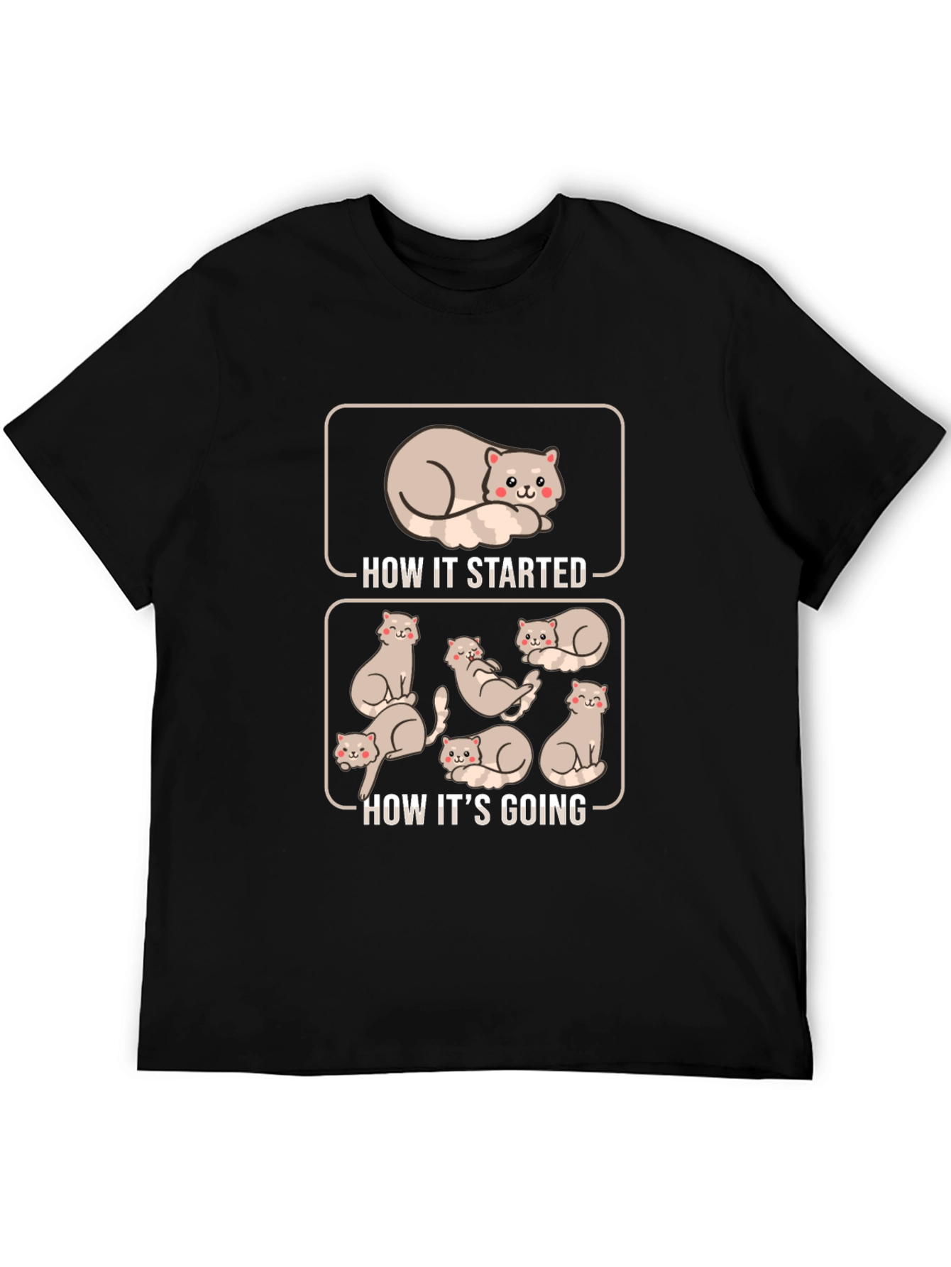 Black Funny Cat T-Shirt - How It Started, How It's Going view 5