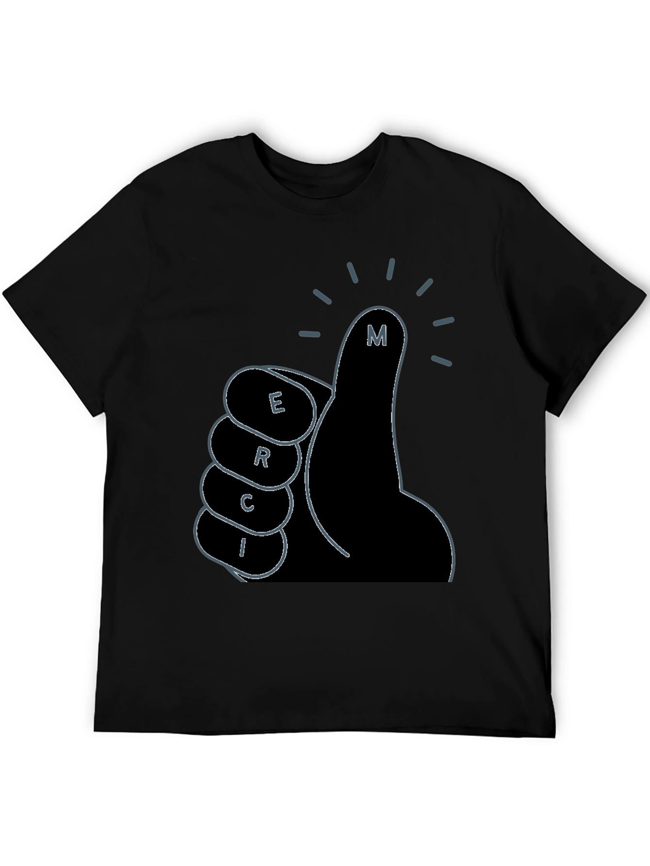Black Merci Thumbs Up Graphic Tee - Black Cotton T-Shirt view 5