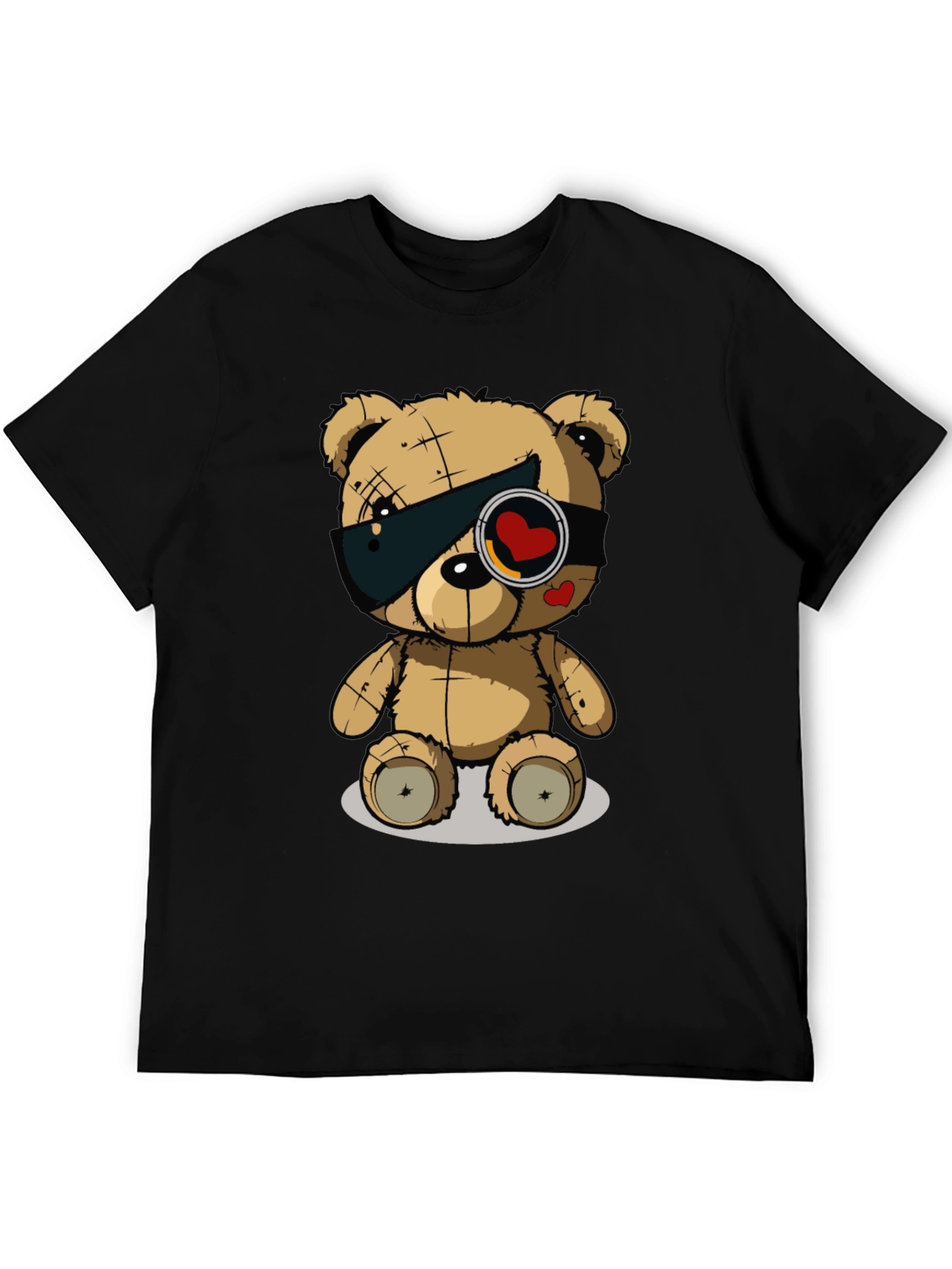 Black Trendy Black T-Shirt with Graphic Teddy Bear Design view 5