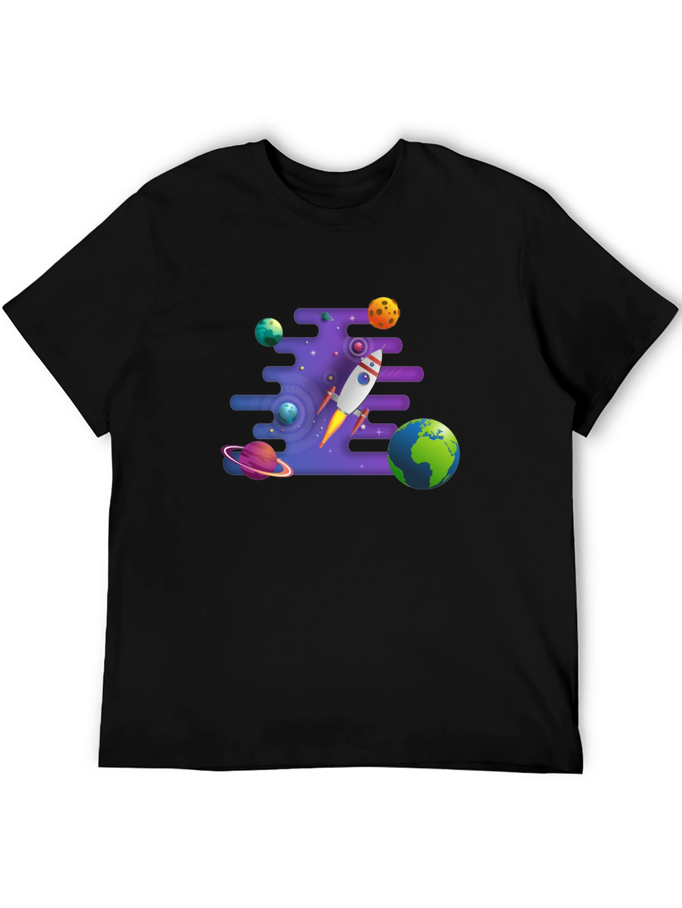Black Space Rocket & Planets Graphic T-Shirt view 5