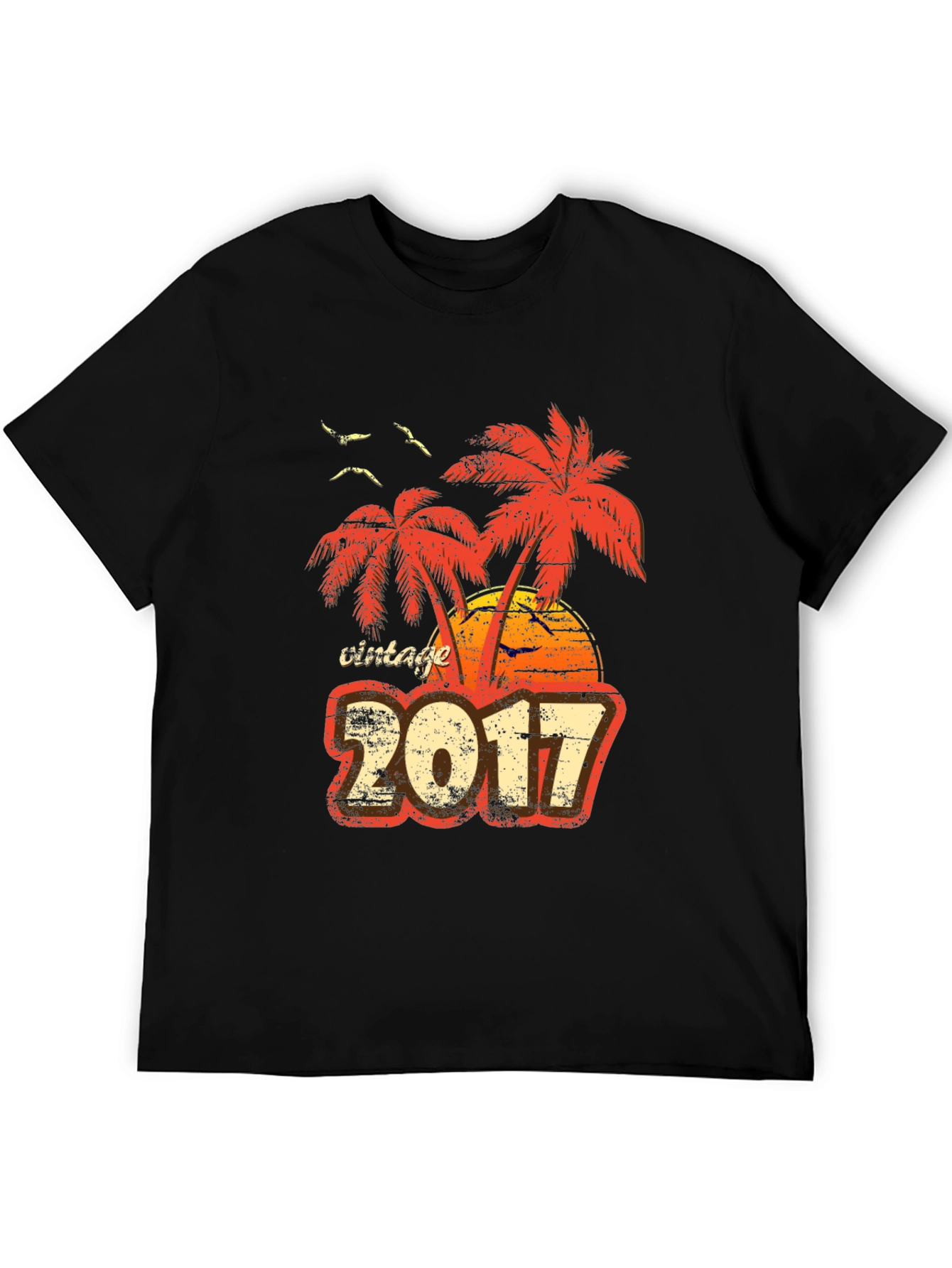 Black Vintage 2017 Palm Tree Sunset T-Shirt view 5