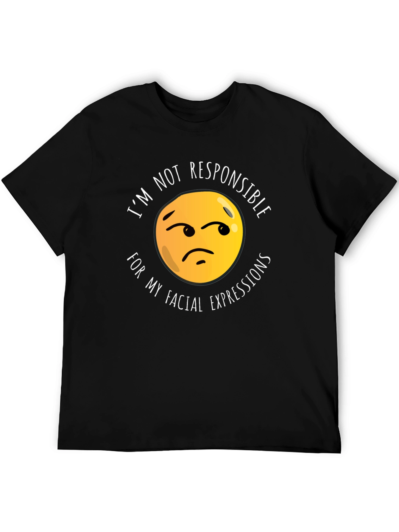 Black Funny Facial Expression Emoji Graphic T-Shirt - Black view 5