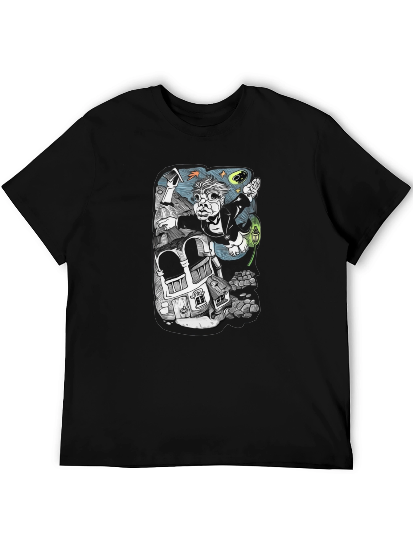 Black Surreal Cartoon T-Shirt - Black Cotton view 5