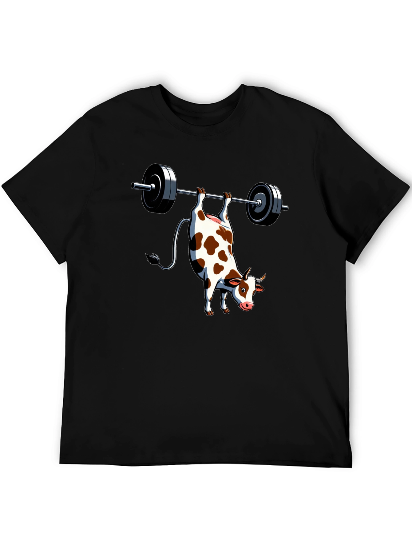 Black Funny Cow Weightlifting Black T-Shirt view 5