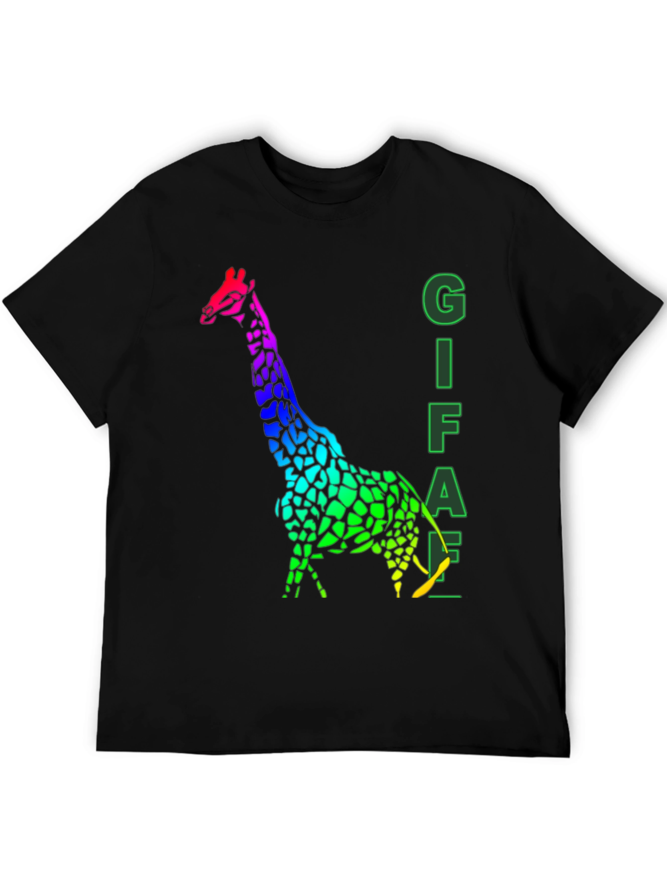 Black Rainbow Giraffe Graphic Tee - Men's Black T-Shirt view 5