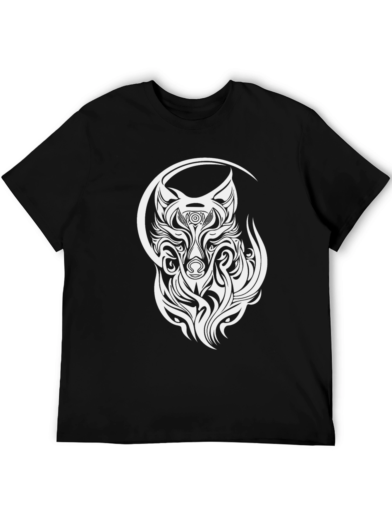 Black Wolf Tribal Design T-Shirt - Black view 5