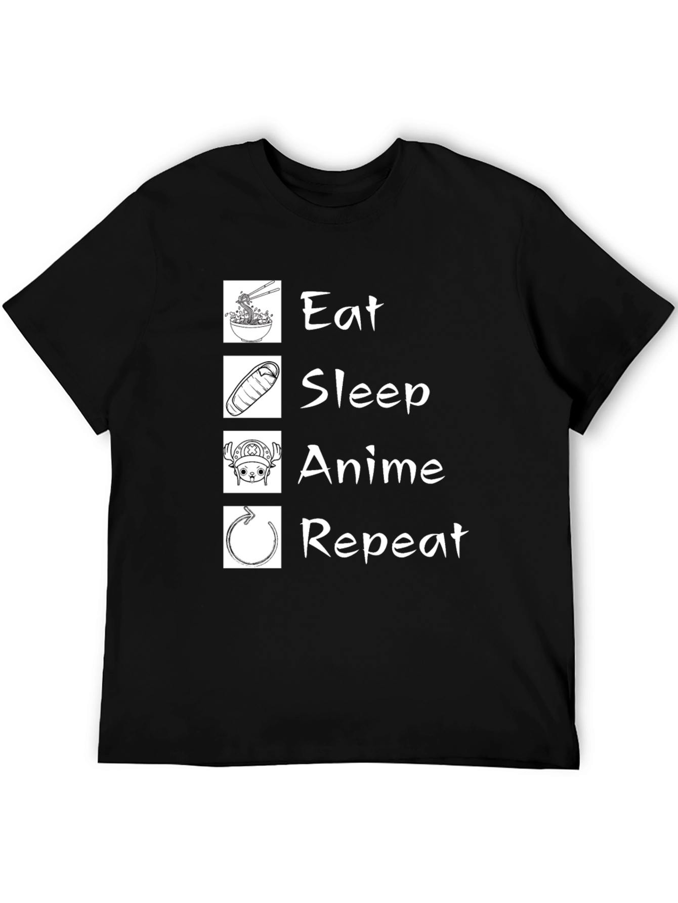 Black Eat Sleep Anime Repeat T-Shirt - Black Cotton Graphic Tee view 5