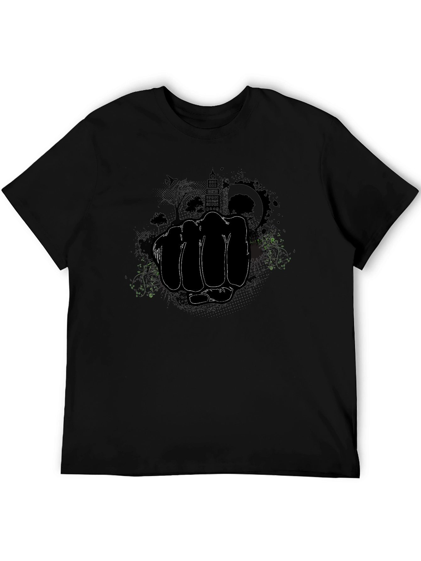 Black Urban Fist Graphic Tee - Black Cotton T-Shirt view 5