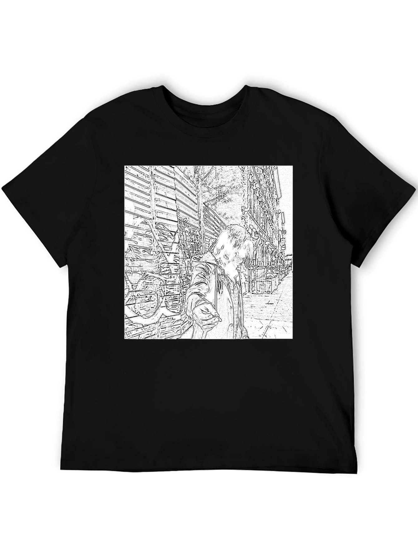 Black Monochrome Sketch Art Tee view 5