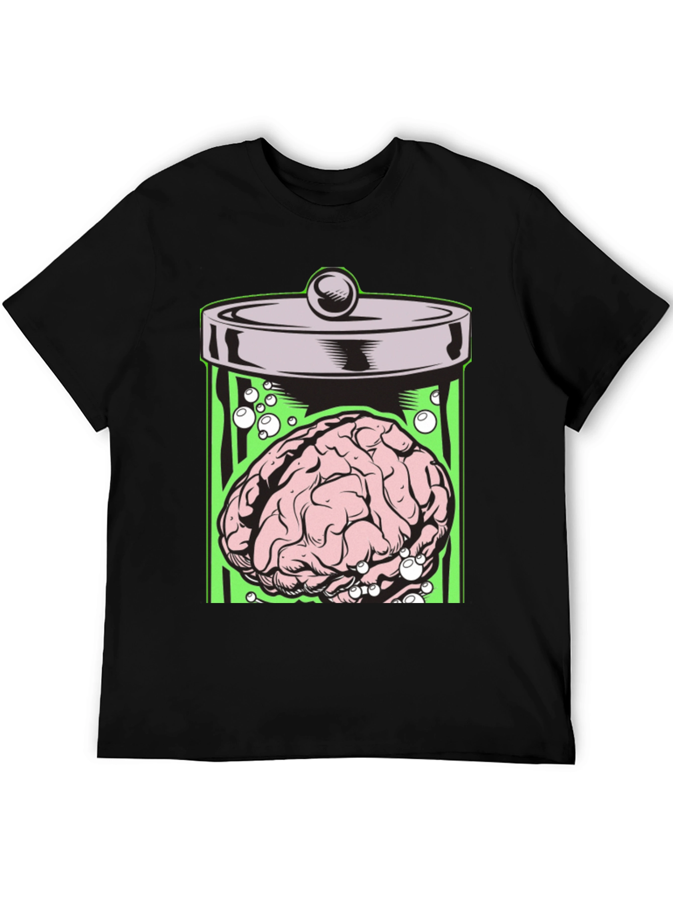 Black Brain in Jar Graphic Tee - Men's Black T-Shirt view 5