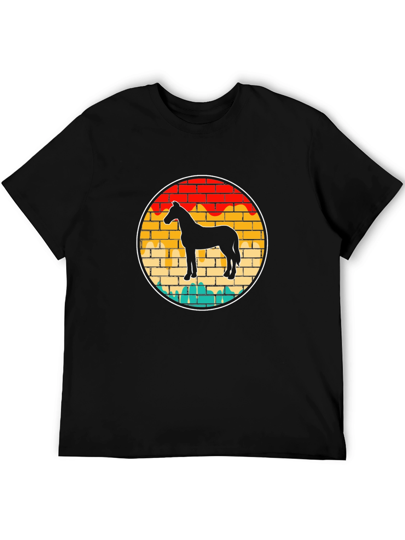 Black Retro Horse Brick Wall Graphic Tee view 5