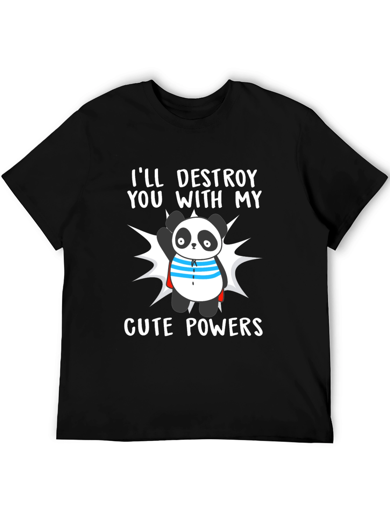 Black Cute Panda Powers T-Shirt - Funny Cartoon Tee view 5