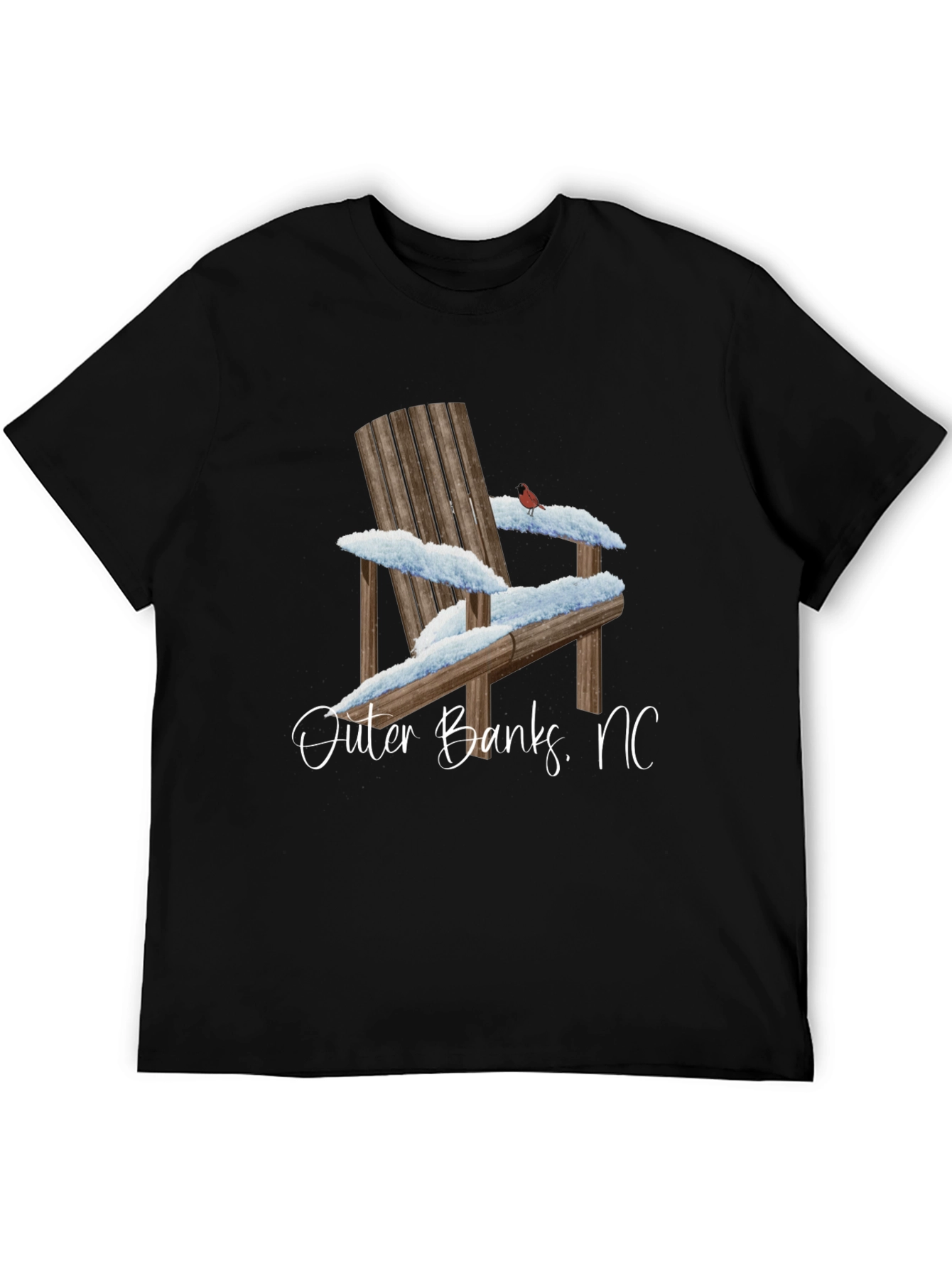Black Outer Banks NC Winter Adirondack Chair Graphic T-Shirt view 5