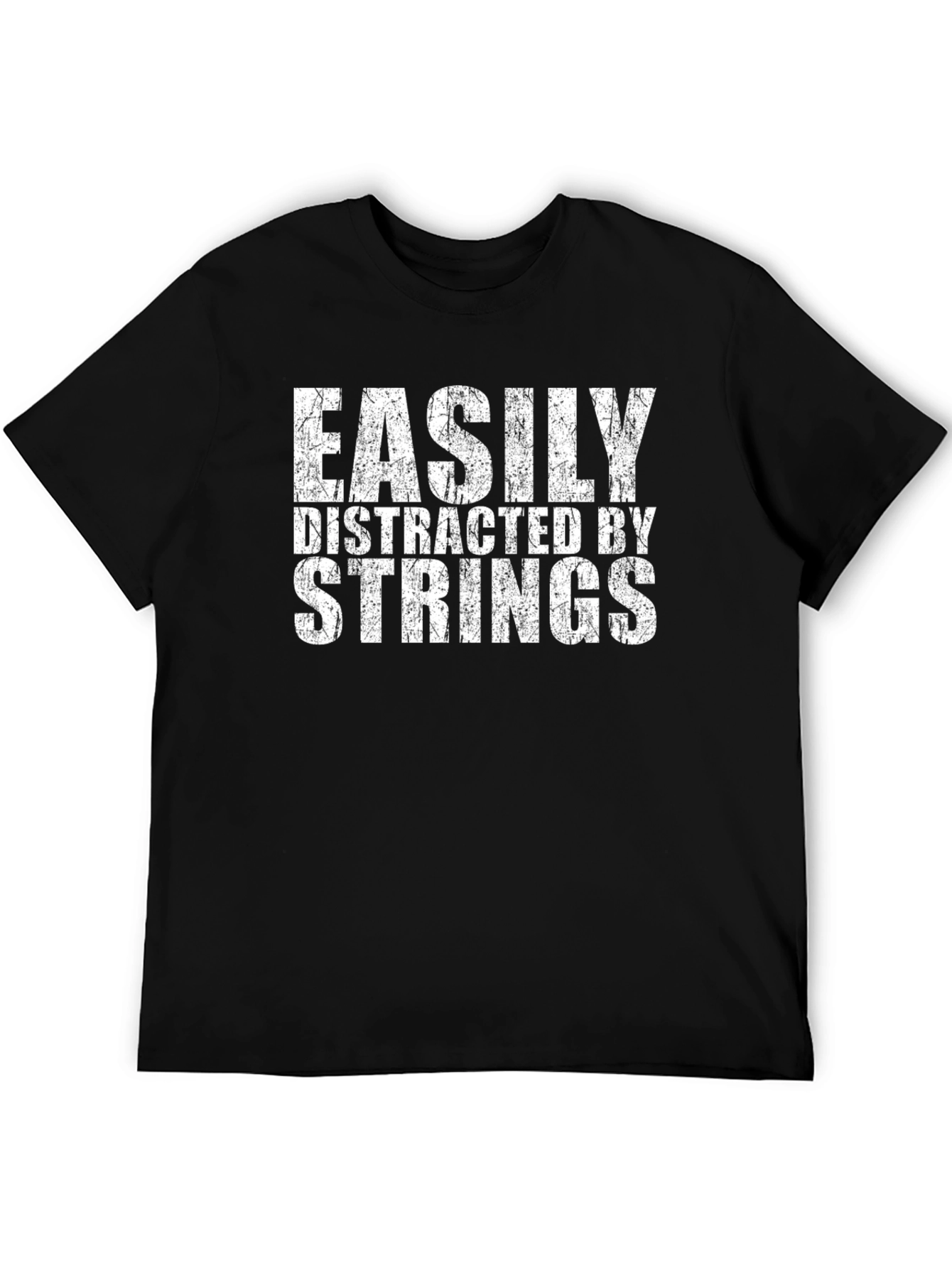 Black Easily Distracted By Strings Funny Musician T-Shirt view 5