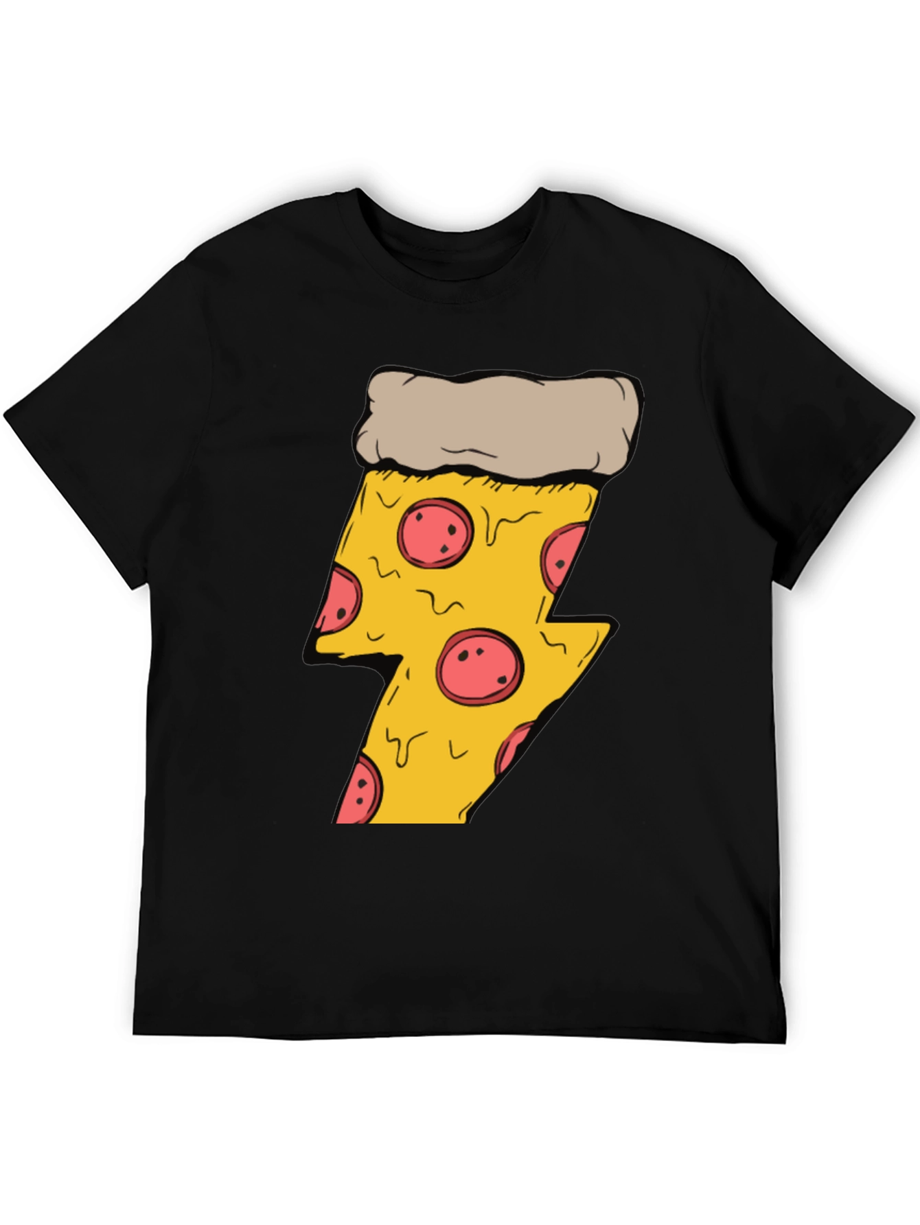 Black Pizza Lightning Bolt T-Shirt - Black Cotton Tee view 5