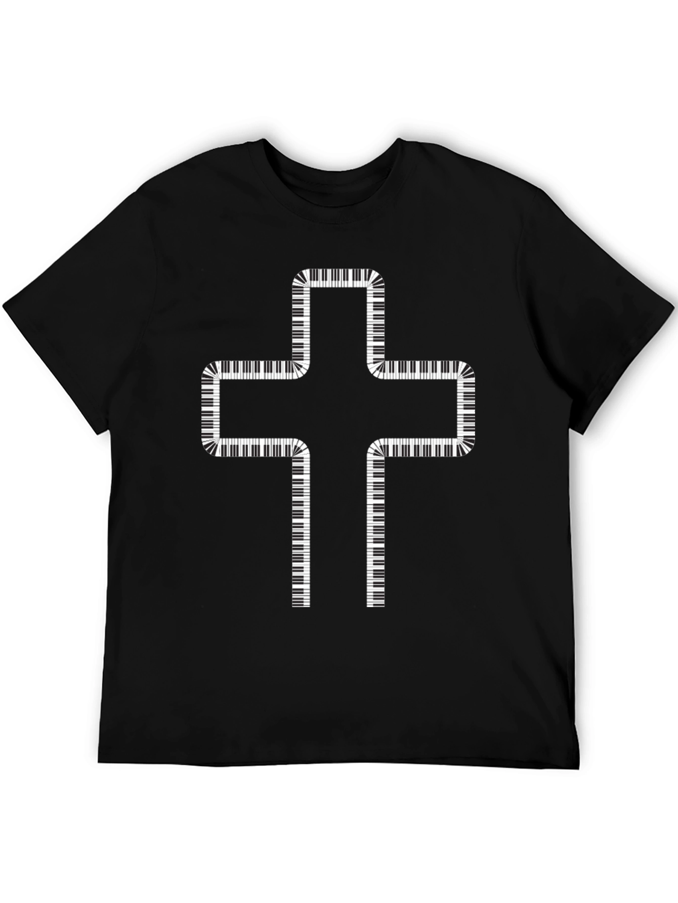 Black Piano Keys Cross Graphic T-Shirt view 5