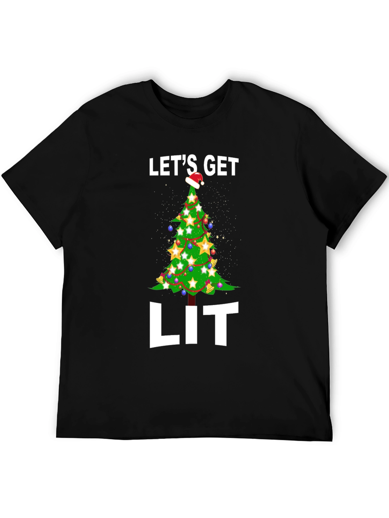 Black Let's Get Lit Christmas Tree Graphic Tee view 5