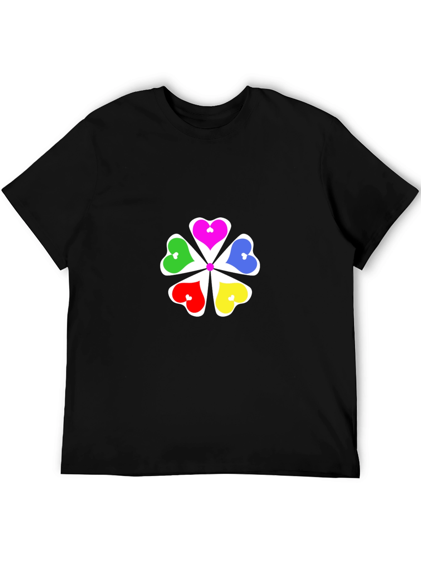 Black Colorful Hearts Flower Graphic T-Shirt - Black view 5