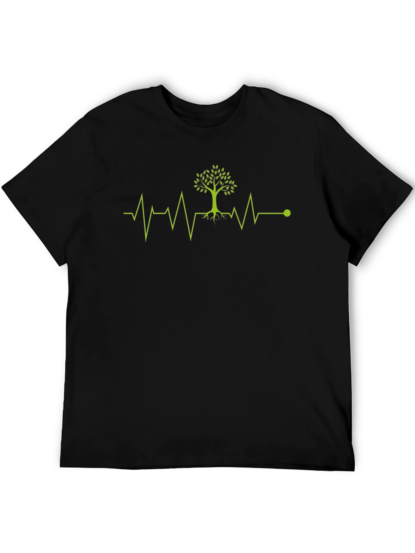 Black Nature's Heartbeat Tee: Green Tree ECG Design view 5