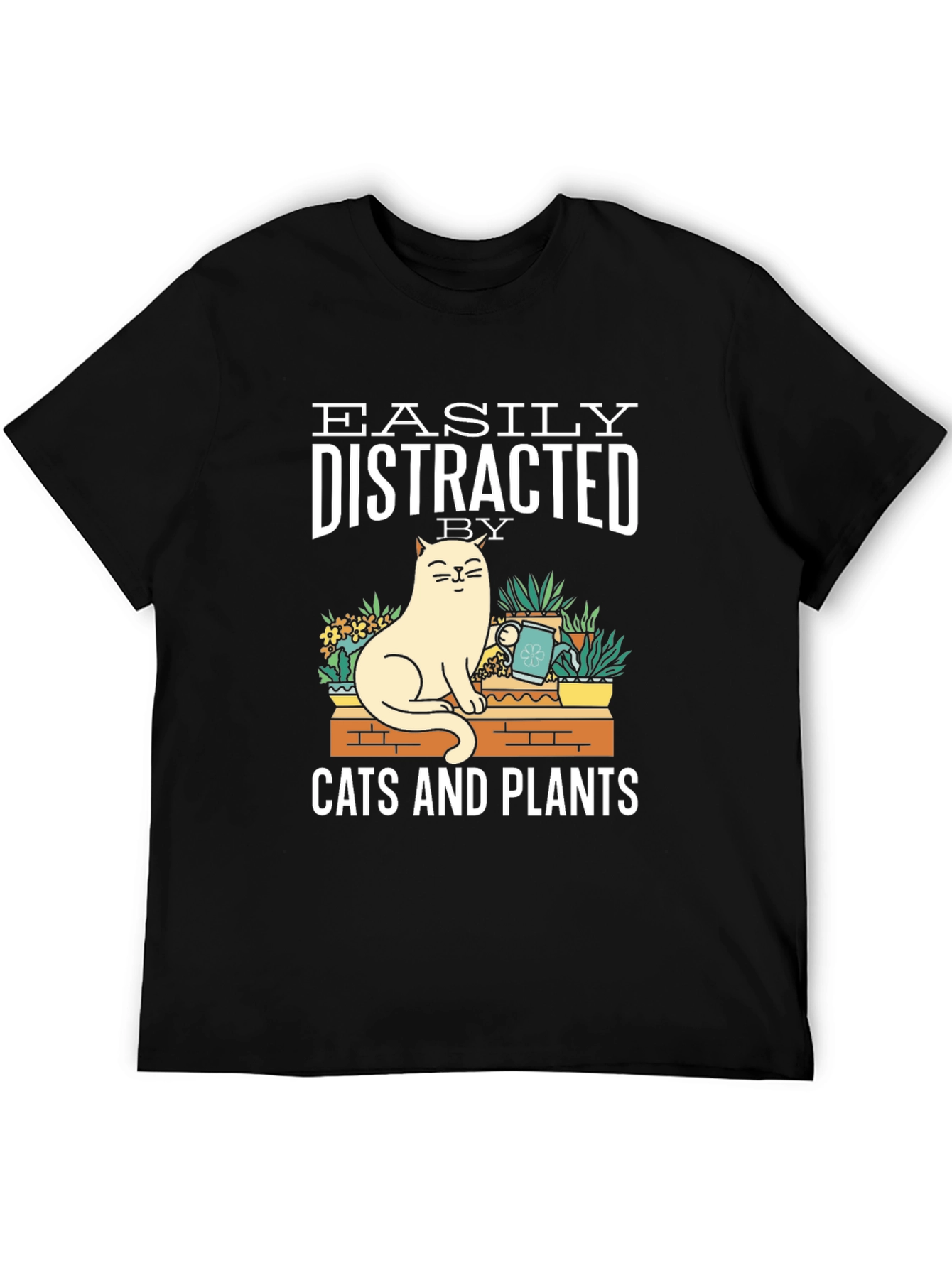 Black Easily Distracted by Cats & Plants Graphic T-Shirt view 5