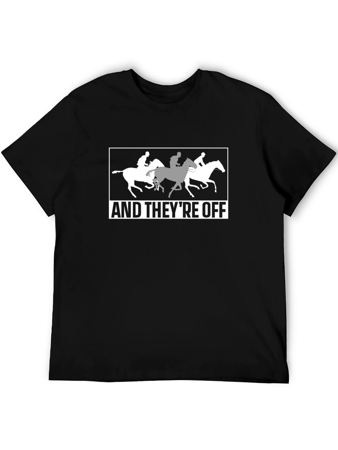 Black Horse Racing T-Shirt - "And They're Off!" Design view 5