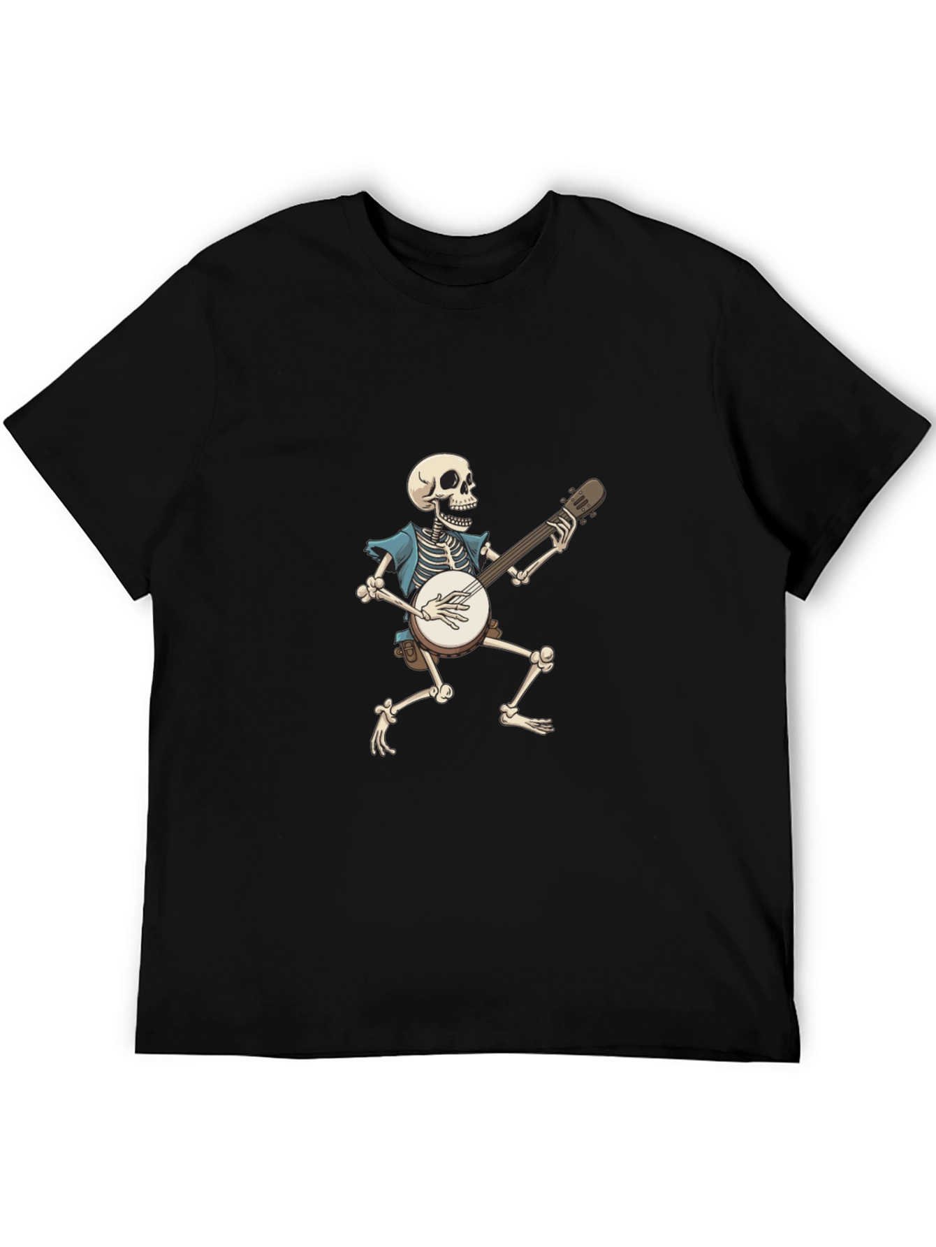 Black Skeleton Banjo Player Graphic T-Shirt view 5
