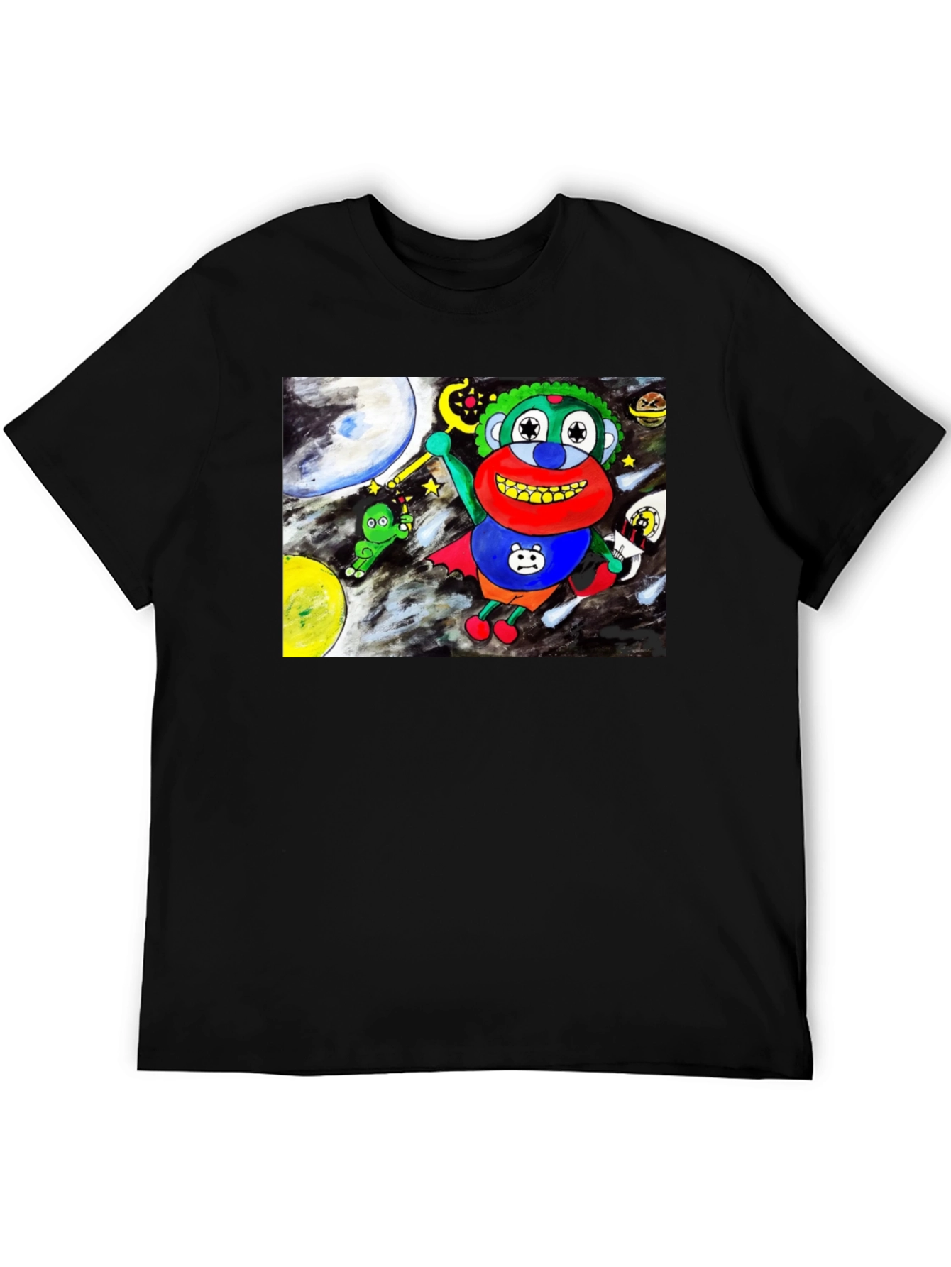 Black Cartoon Graphic Tee: Space Adventure view 5