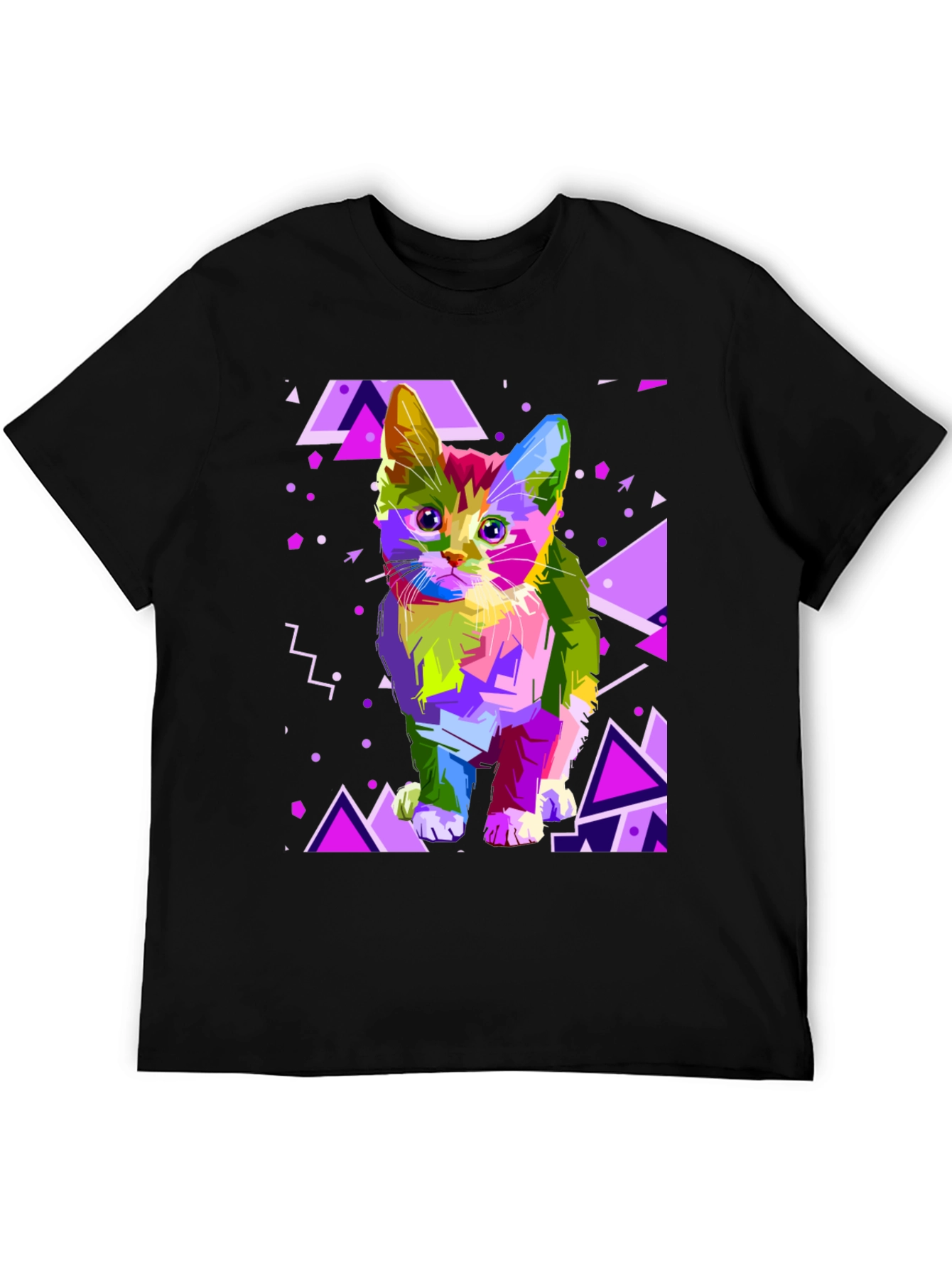 Black Abstract Cat Graphic T-Shirt view 5