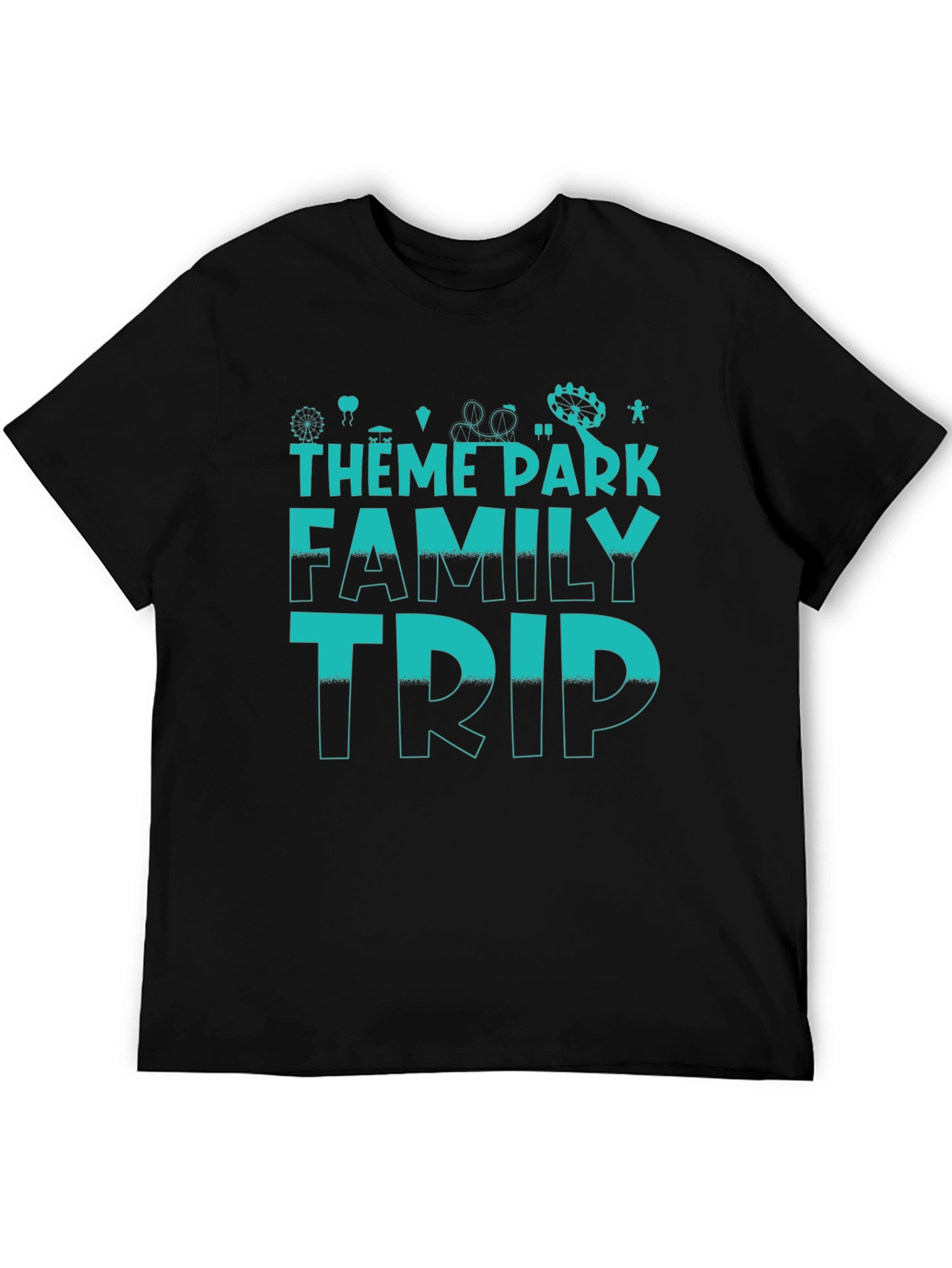 Black Theme Park Family Trip T-Shirt - Black Cotton Tee view 5