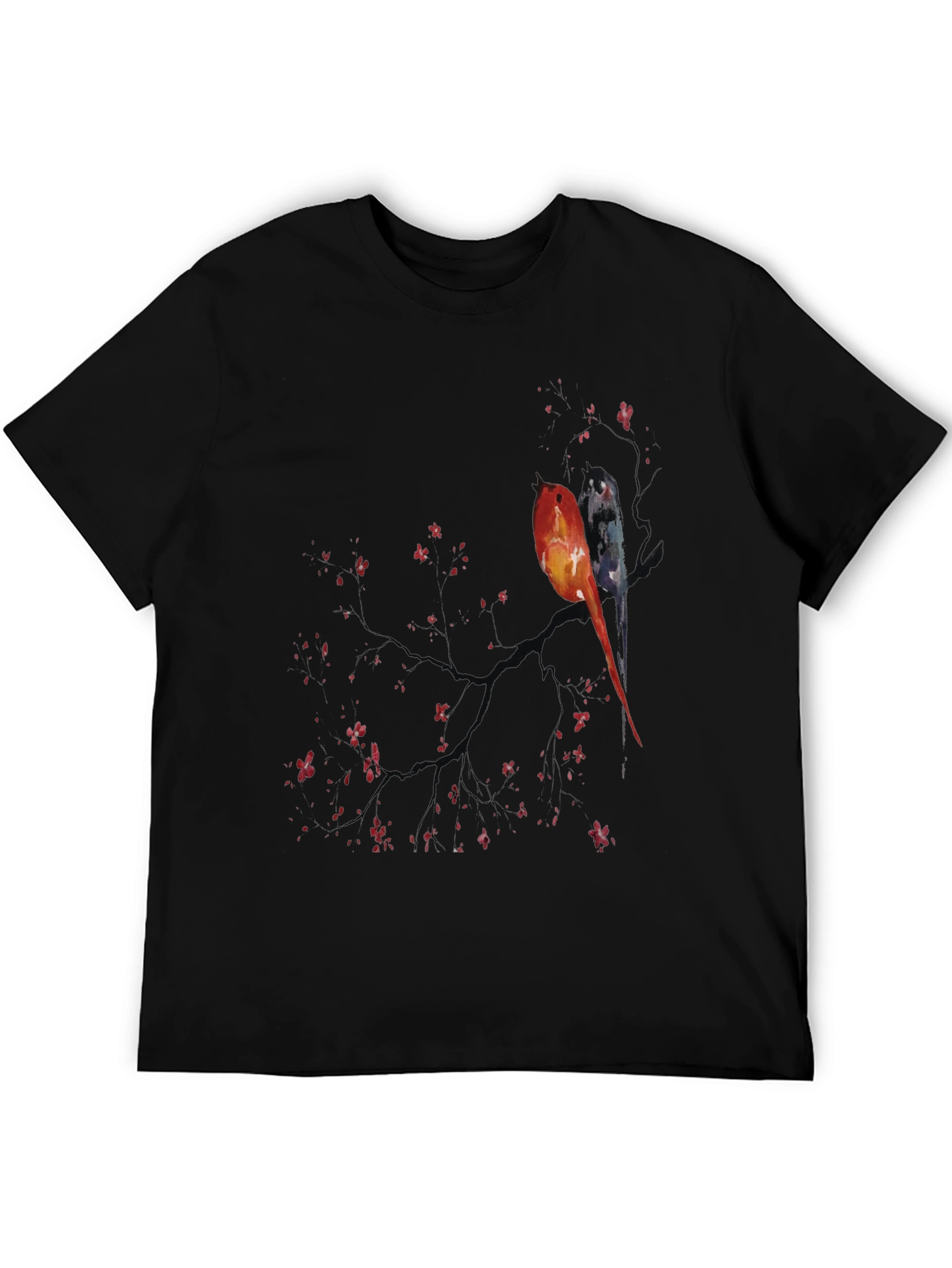 Black Artistic Birds on Branch Graphic Tee view 5