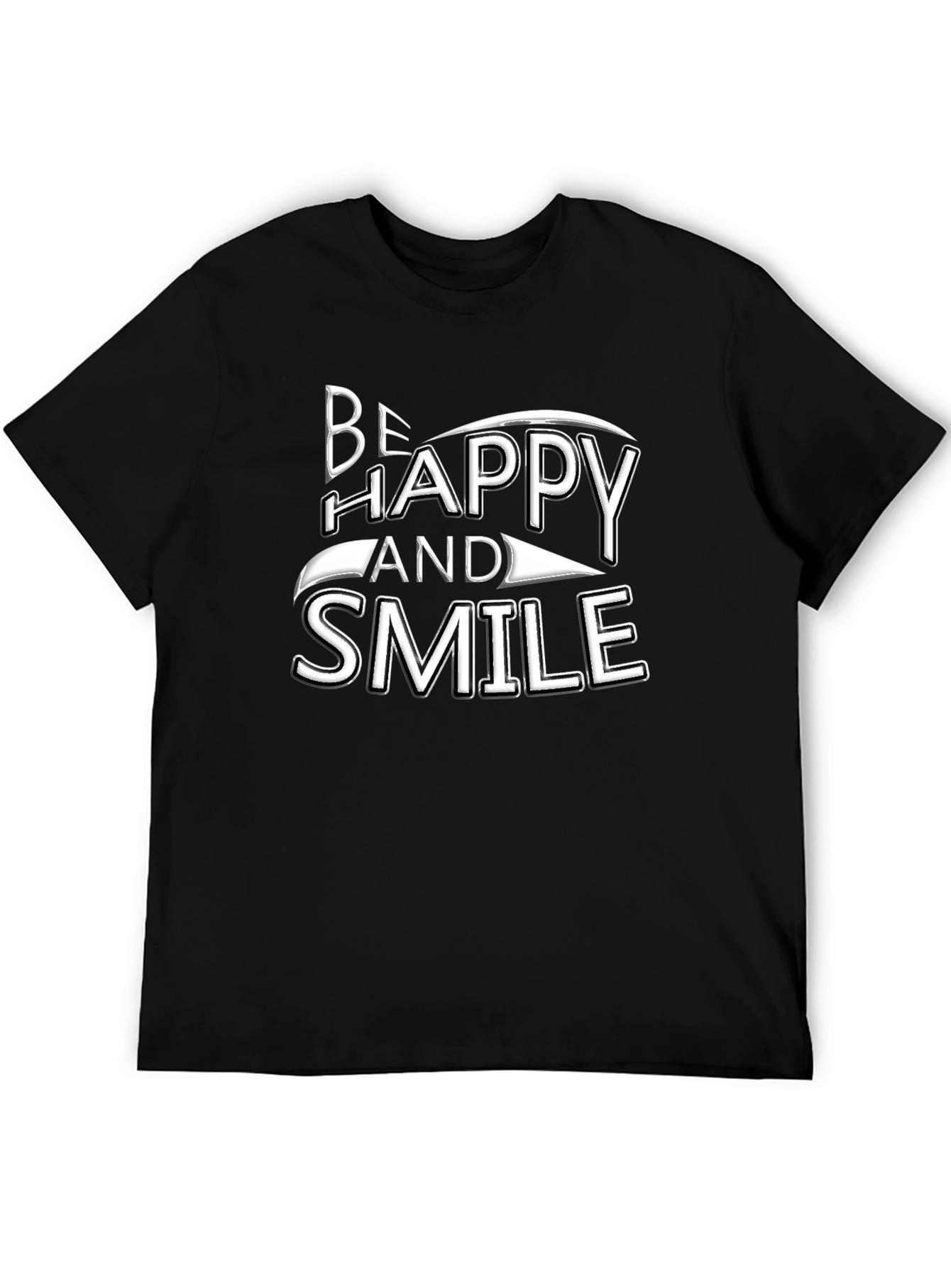 Black Be Happy and Smile Graphic Tee - Black Cotton Blend view 5