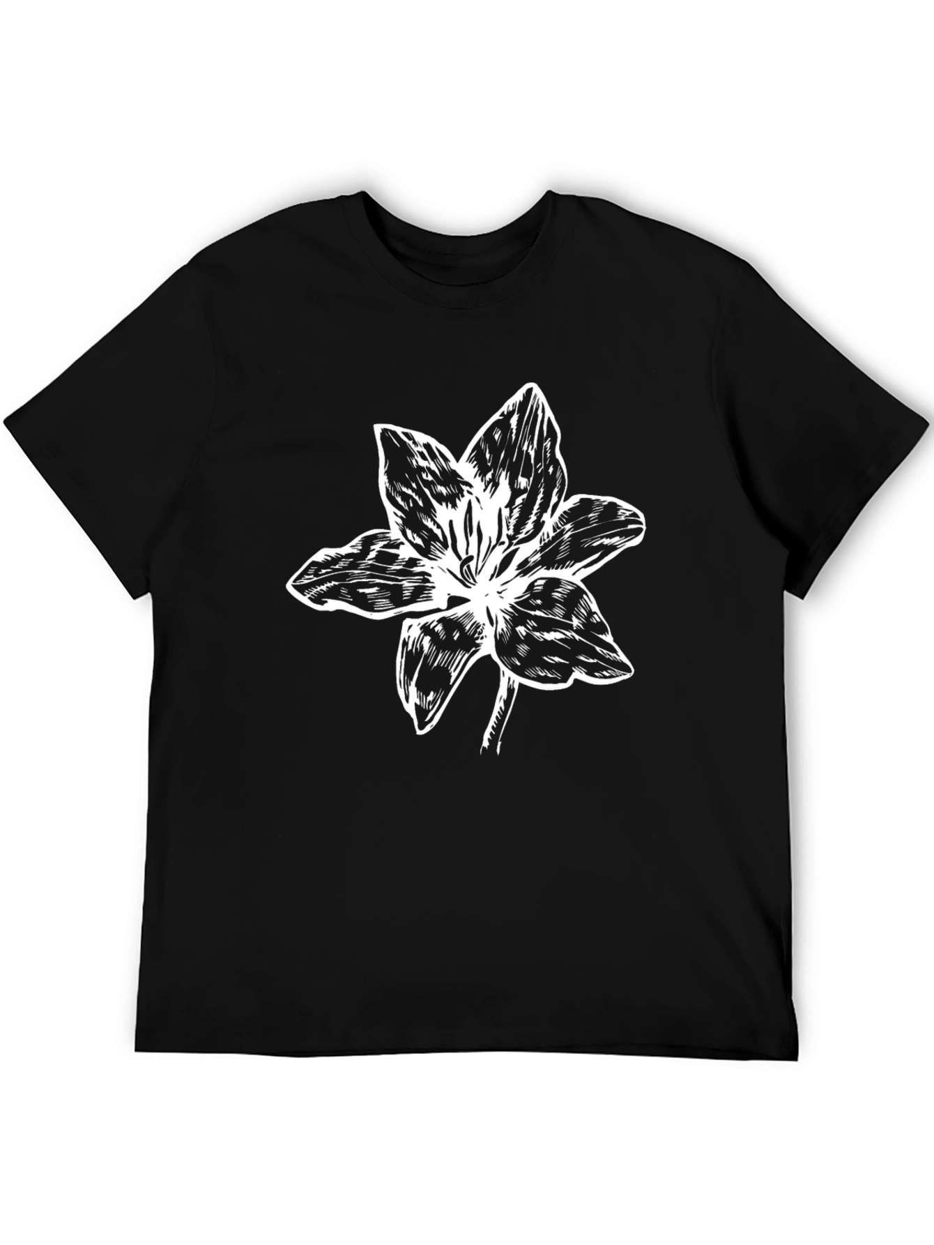 Black Black T-Shirt with White Floral Graphic view 5