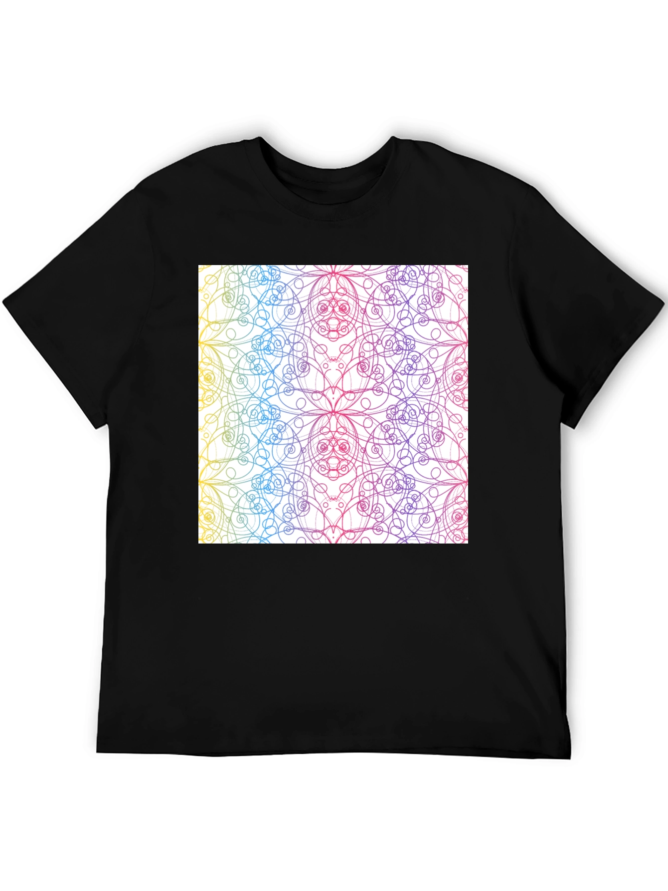 Black Colorful Mandala Design Black T-Shirt view 5