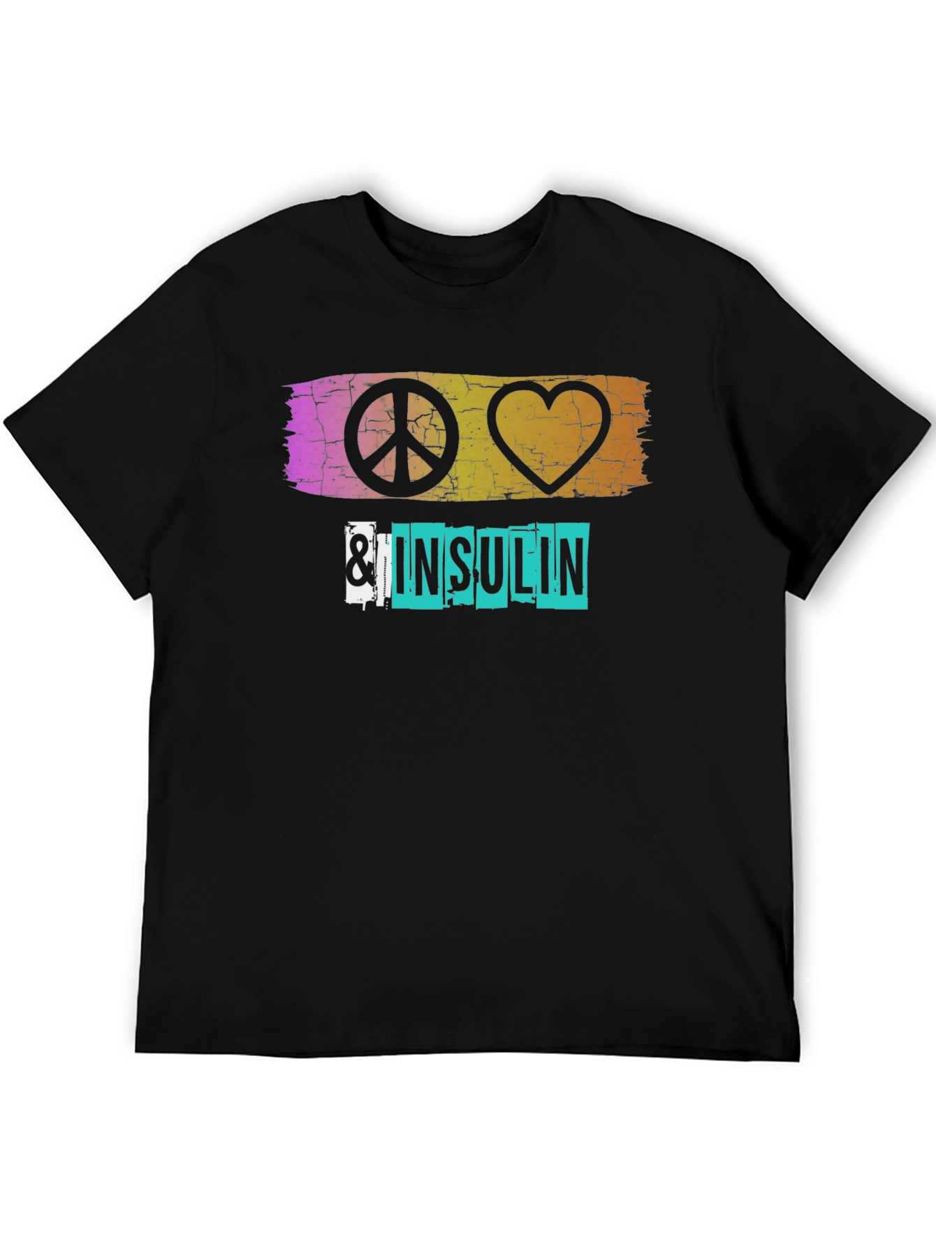 Black Peace Love & Insulin T-Shirt - Diabetes Awareness view 5