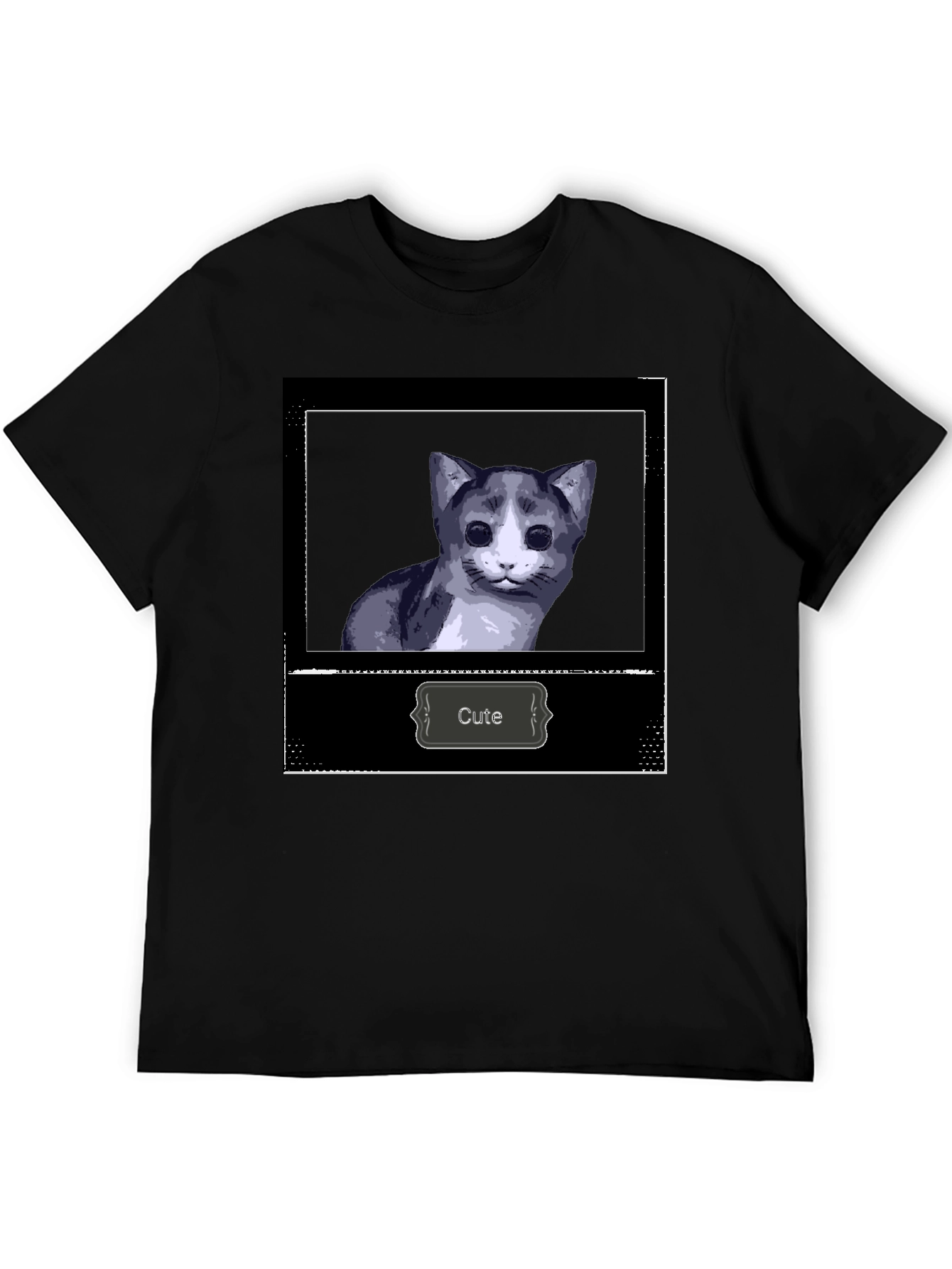 Black Cute Cat Graphic Print Black T-Shirt view 5