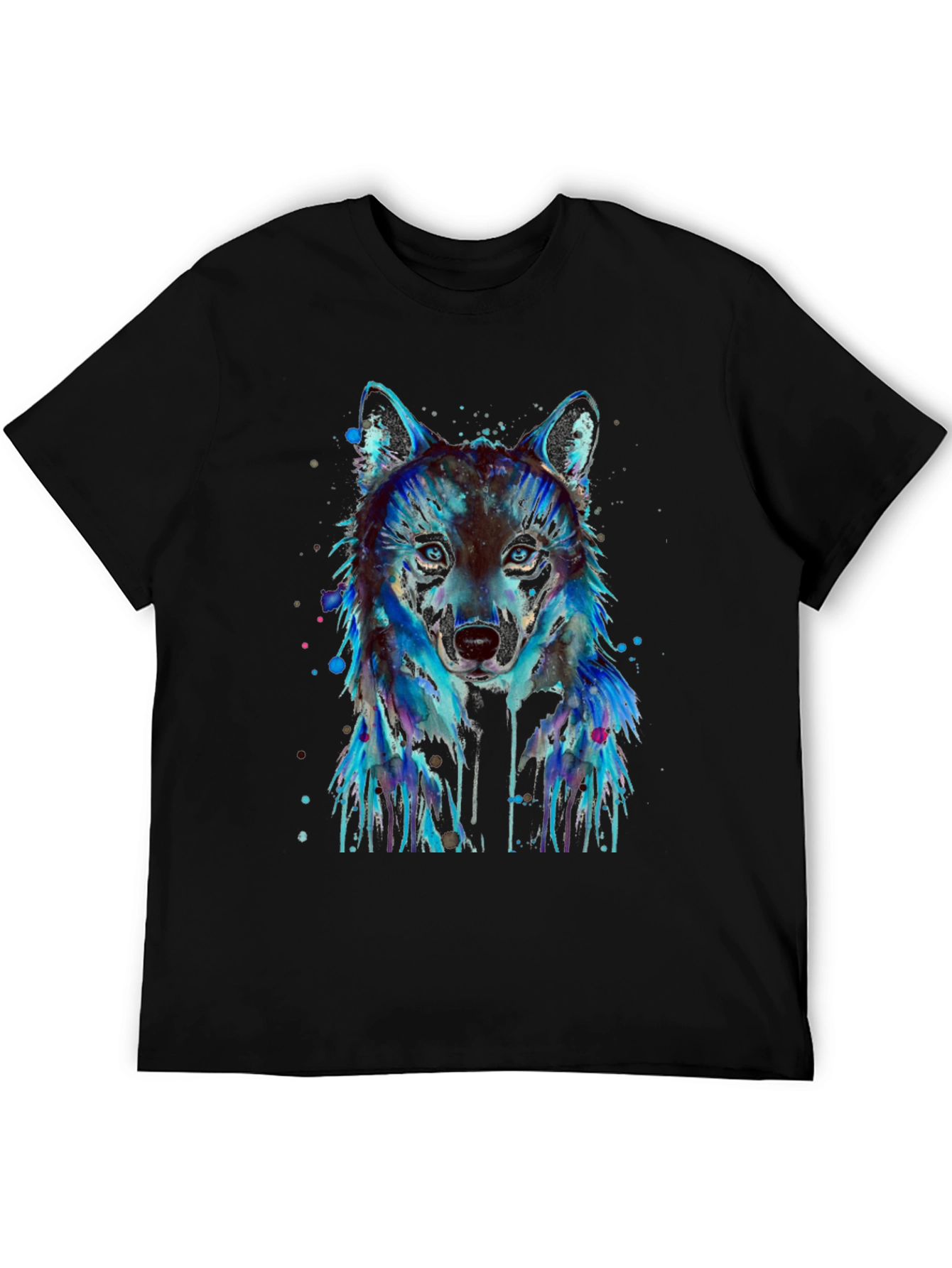 Black Watercolor Wolf Graphic T-Shirt view 5