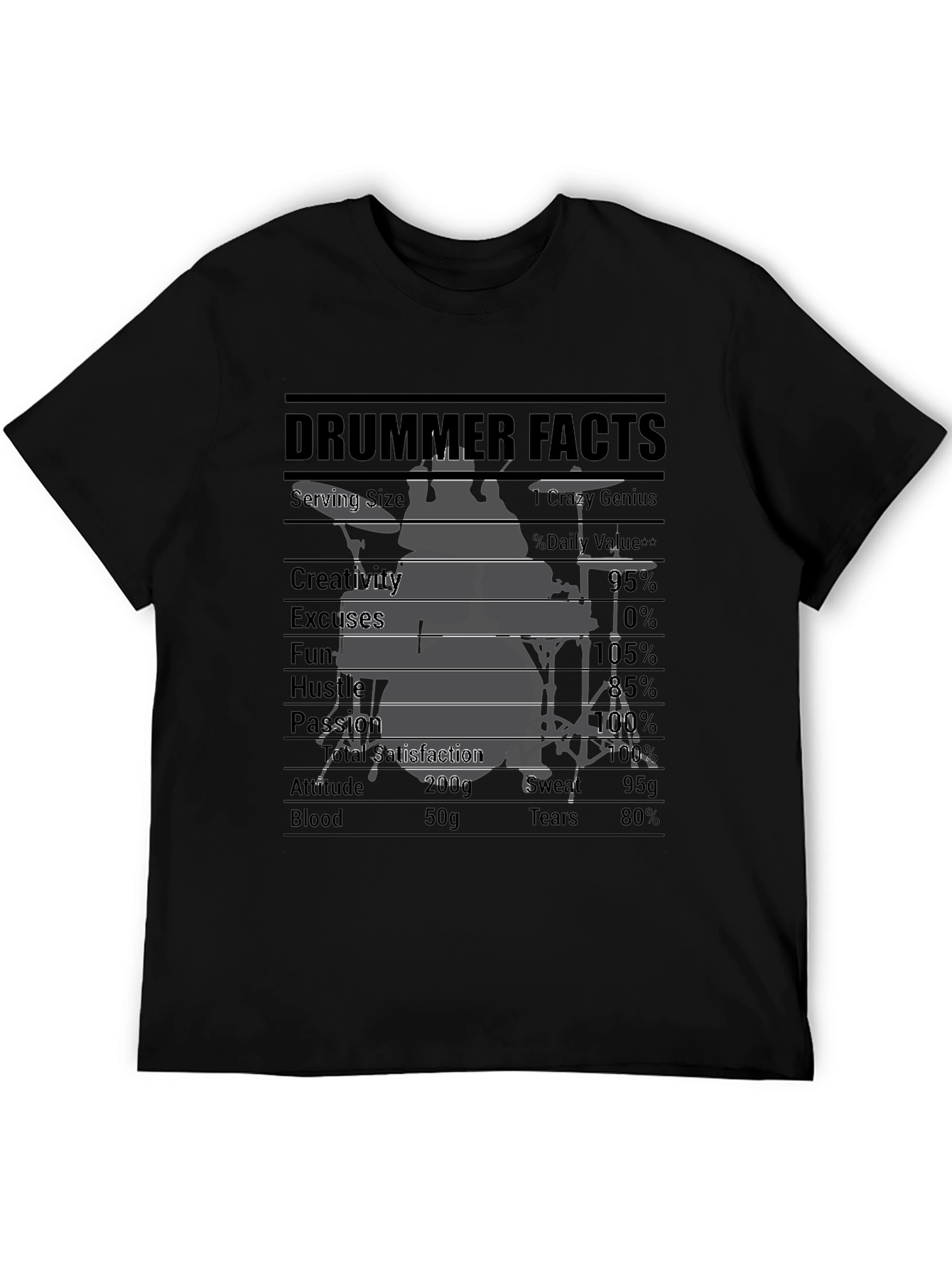 Black Drummer Facts T-Shirt: Crazy Genius Percussion Tee view 5
