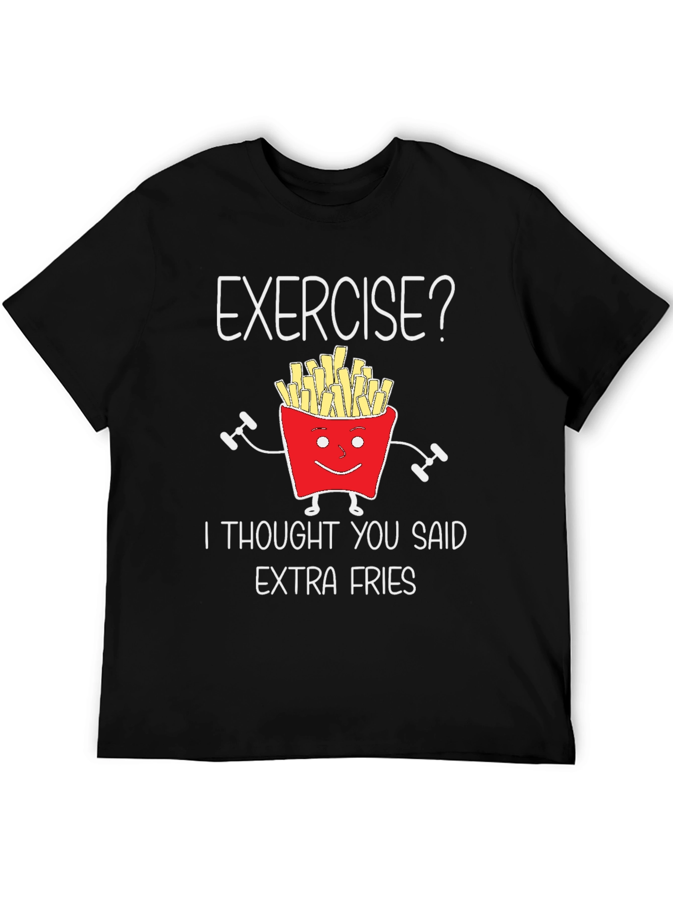 Black Funny Exercise Extra Fries Graphic T-Shirt view 5