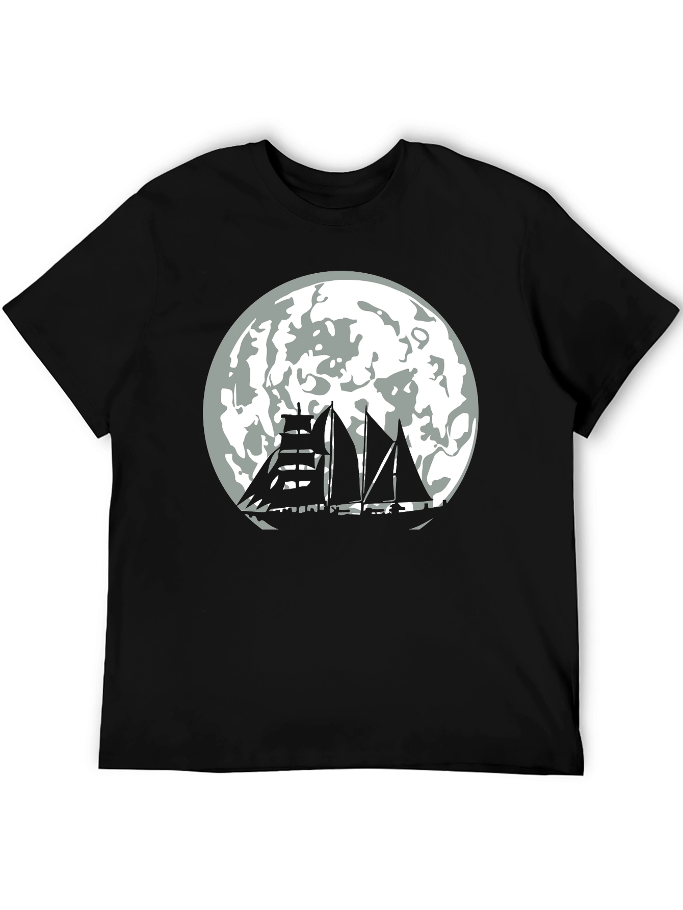 Black Moonlit Sailboat Black T-Shirt view 5