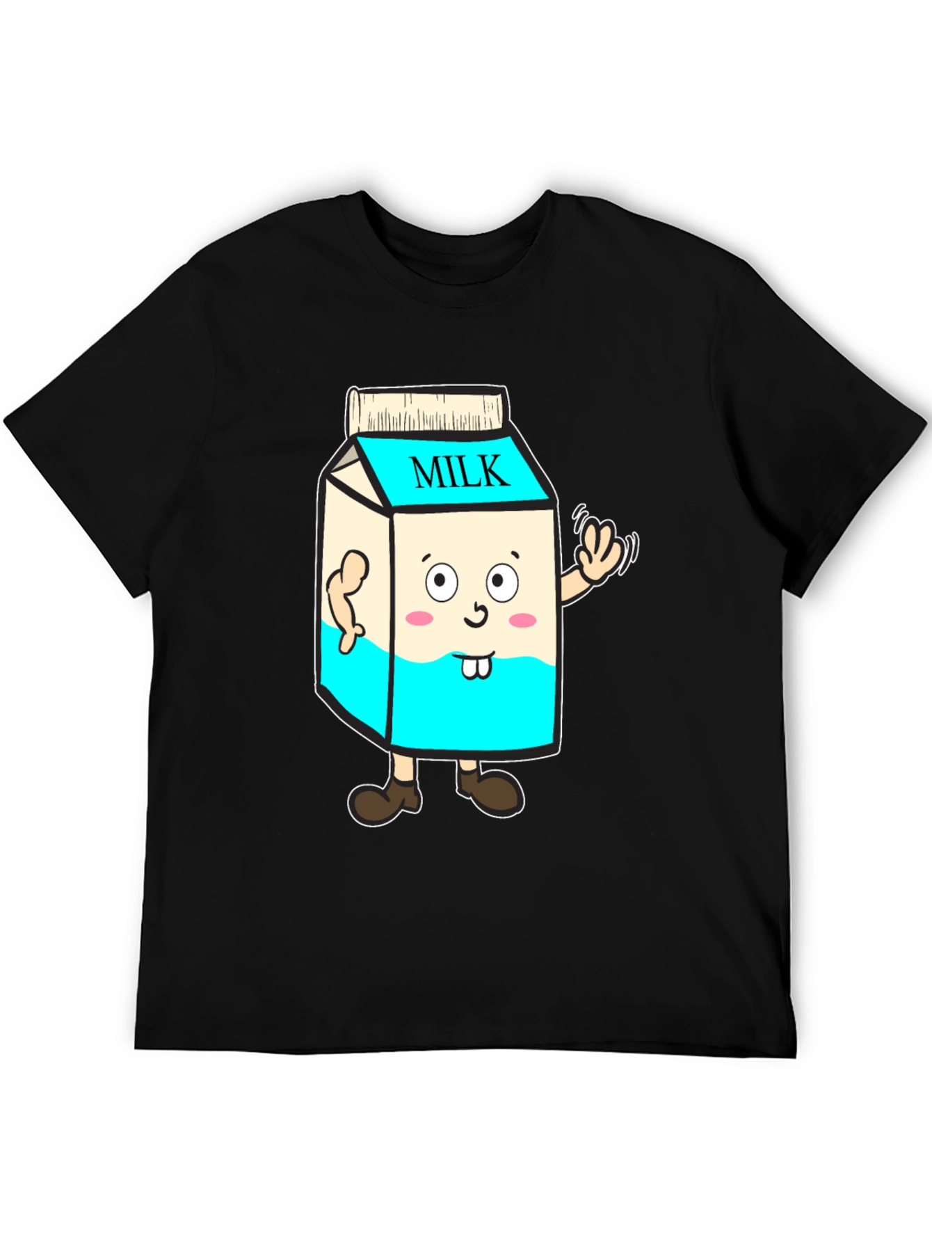 Black Funny Milk Carton Character T-Shirt - Black Cotton Tee view 5