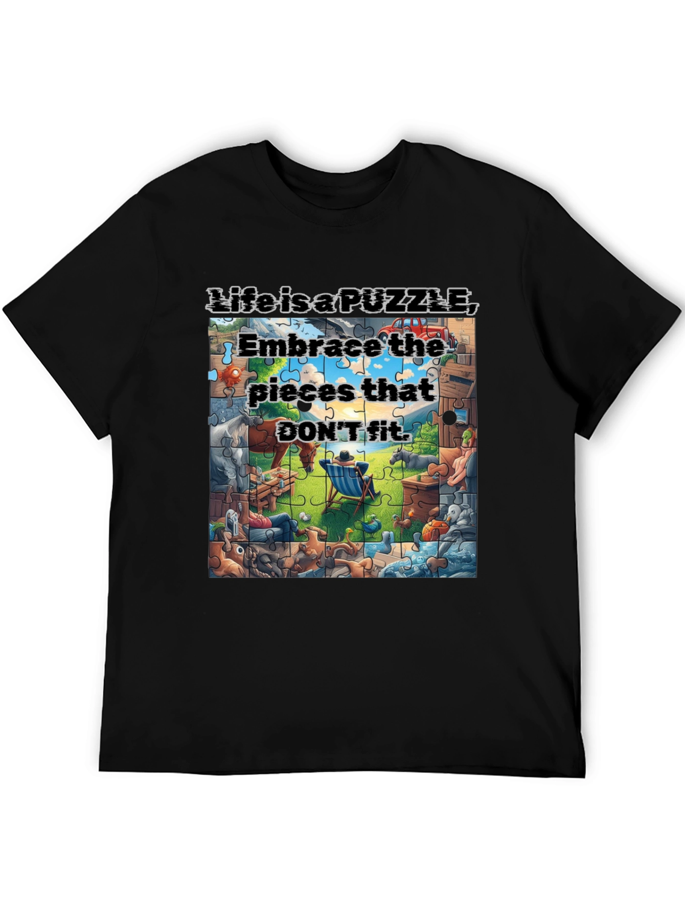 Black Puzzle Piece Life T-Shirt Embrace Uniqueness view 5
