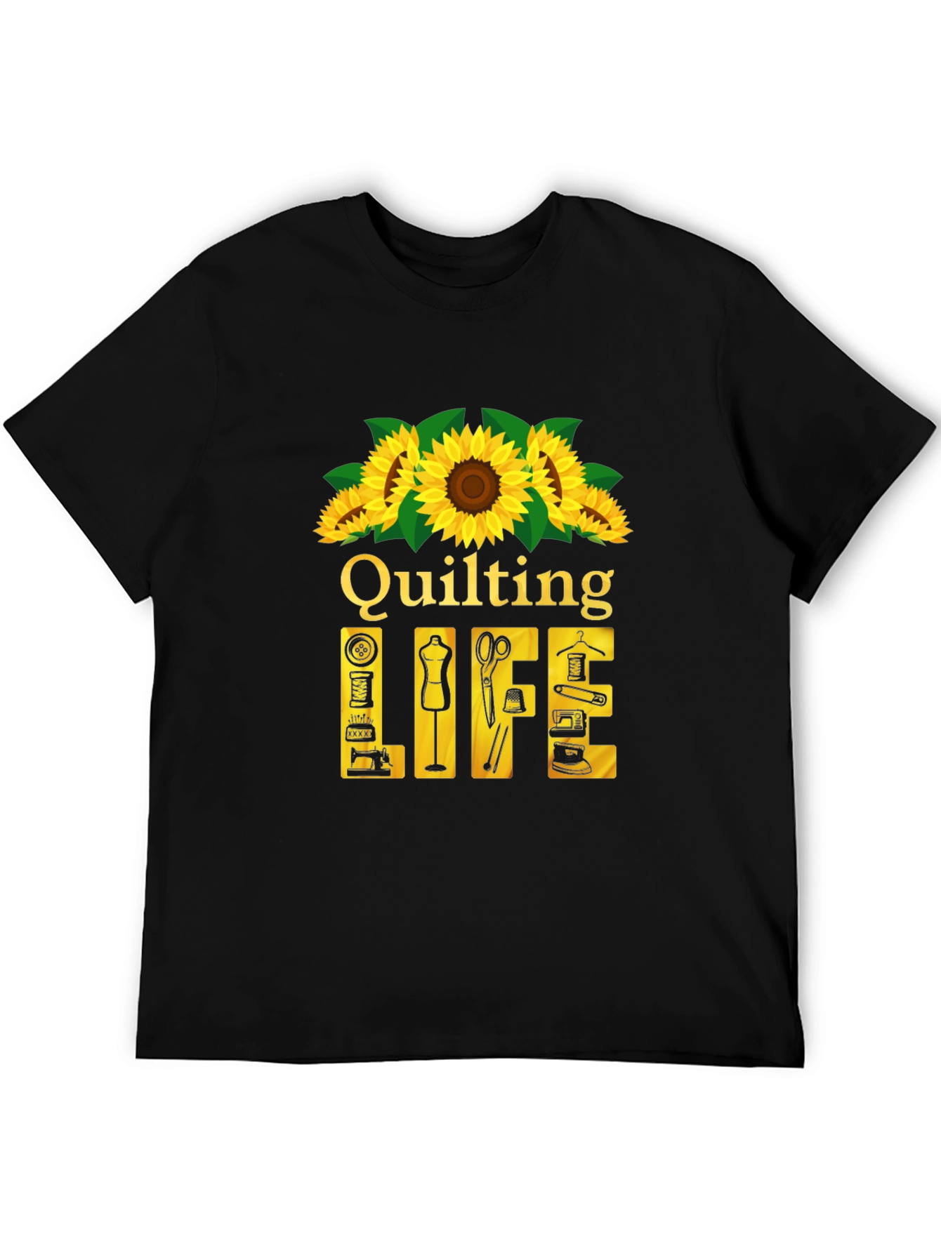 Black Quilting Life T-Shirt: Sunflower Edition view 5