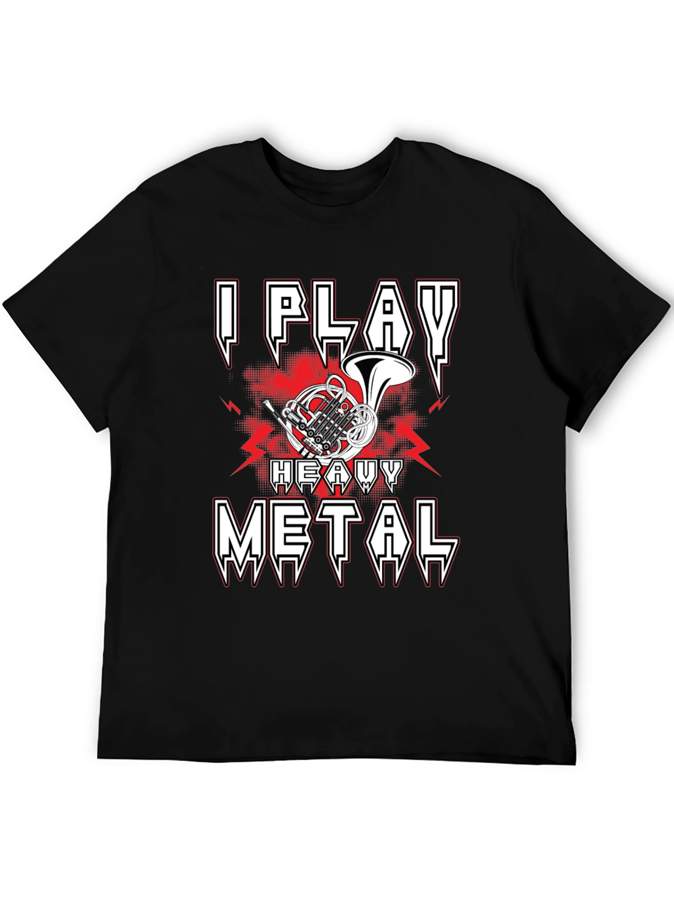 Black I Play Heavy Metal French Horn Music T-Shirt view 5