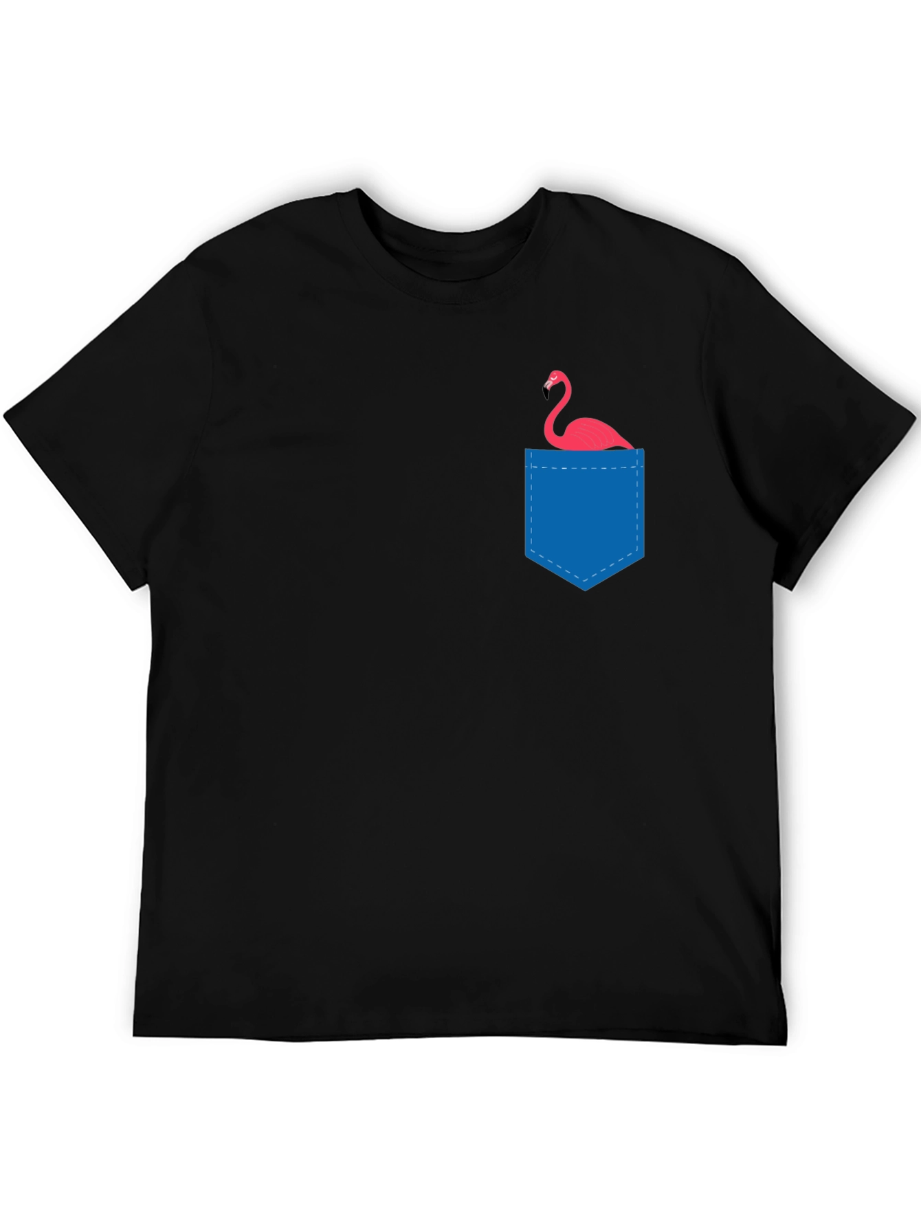 Black Men's Black T-Shirt with Flamingo Pocket view 5