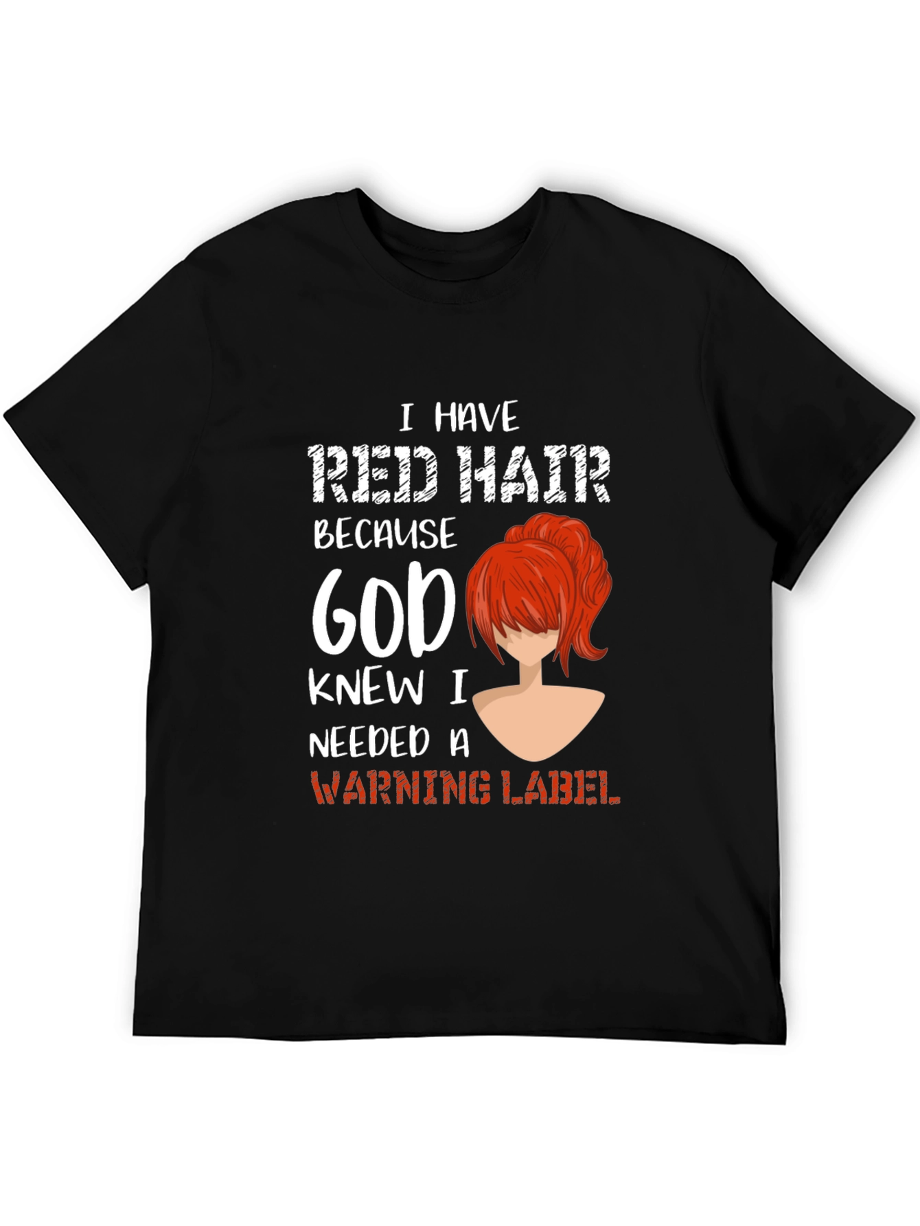 Black Red Hair Warning Label Graphic Tee view 5