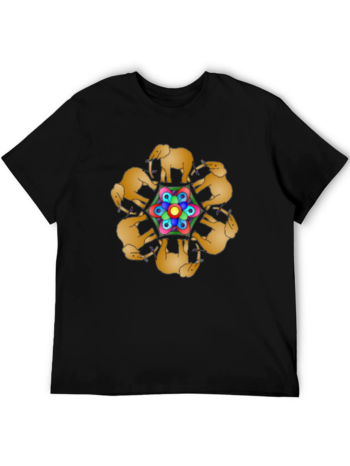 Black Elephant Mandala Black T-Shirt view 5