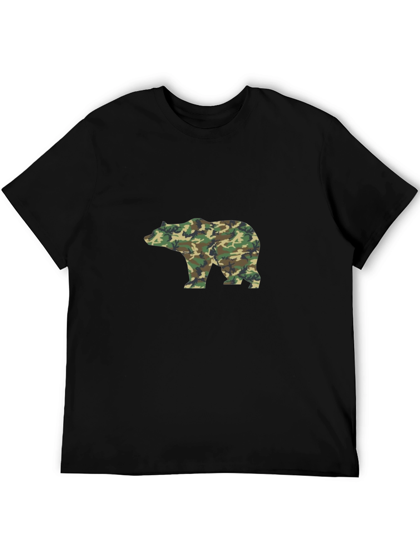 Black Camo Bear Graphic Tee - Black Cotton Blend Casual Shirt view 5